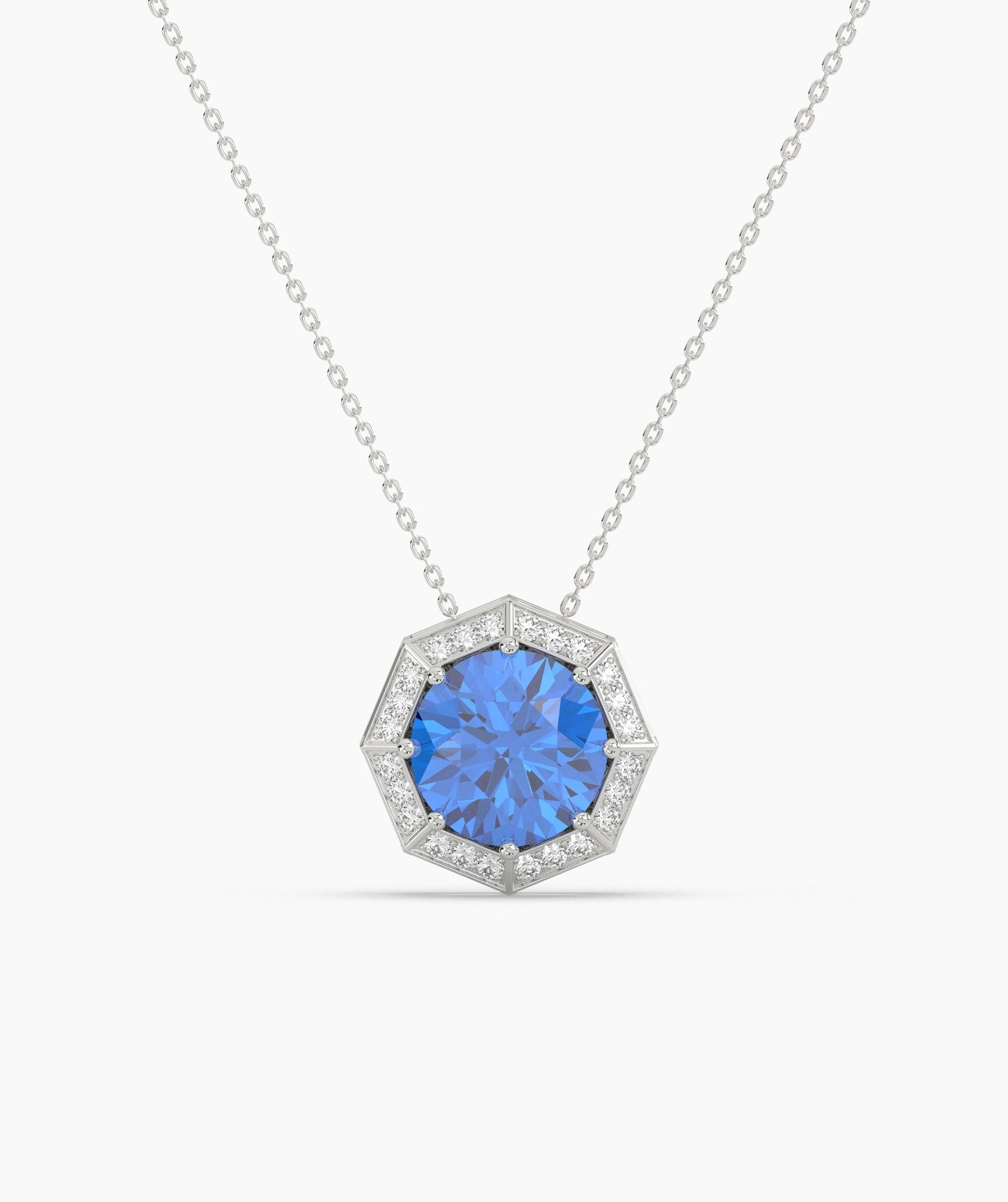 Octagonal Halo Birthstone Statement Necklace