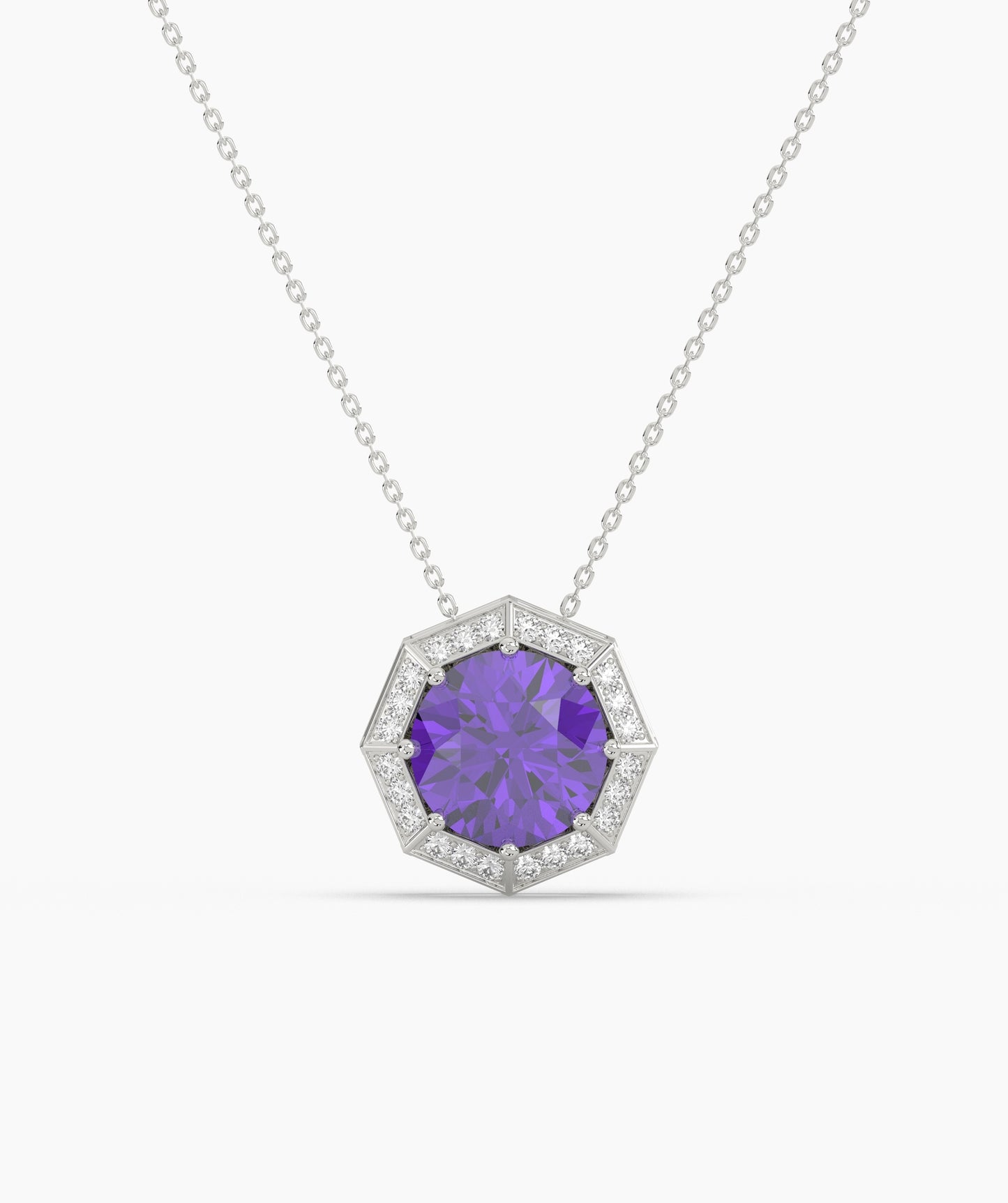 Octagonal Halo Birthstone Statement Necklace