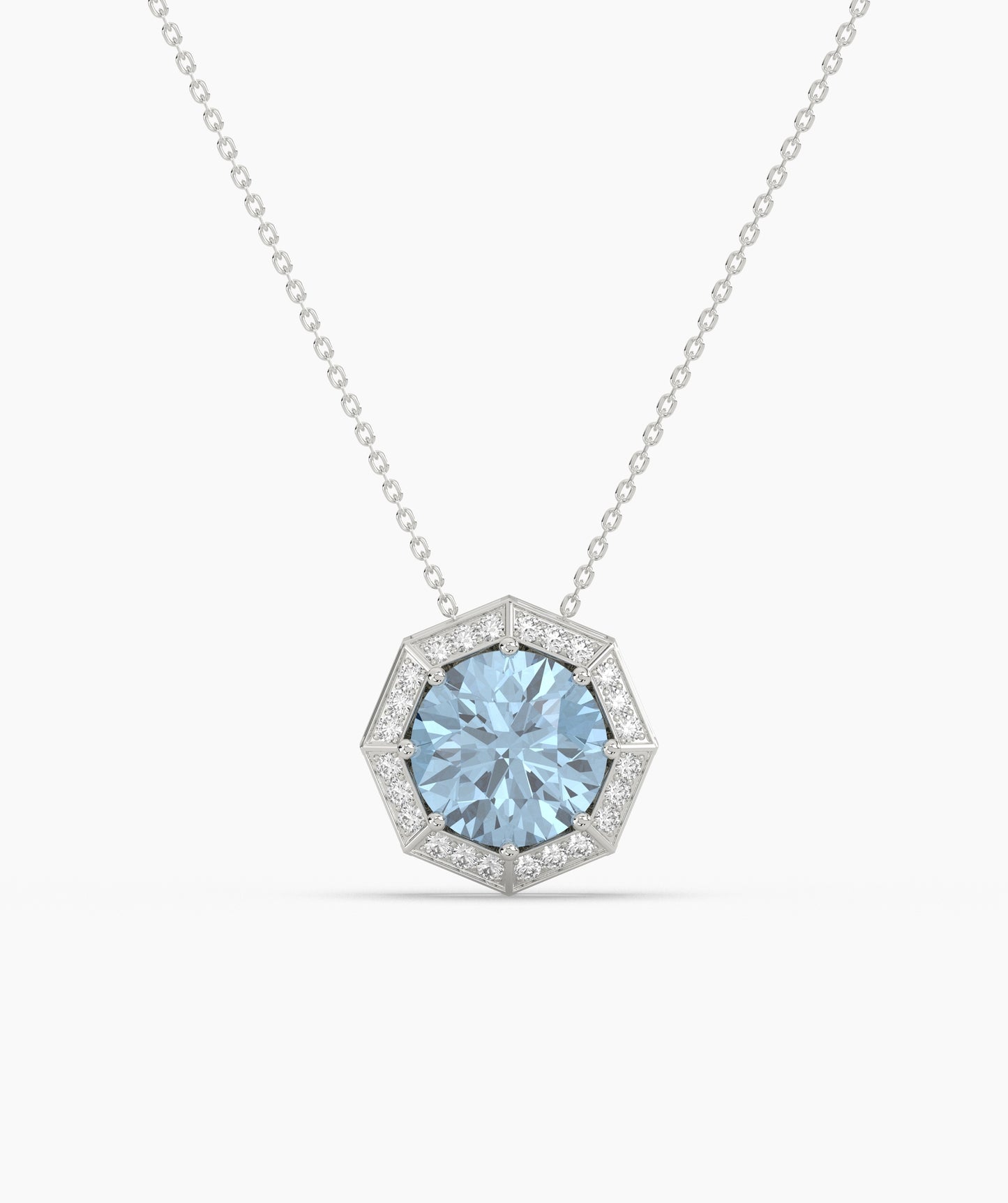 Octagonal Halo Birthstone Statement Necklace
