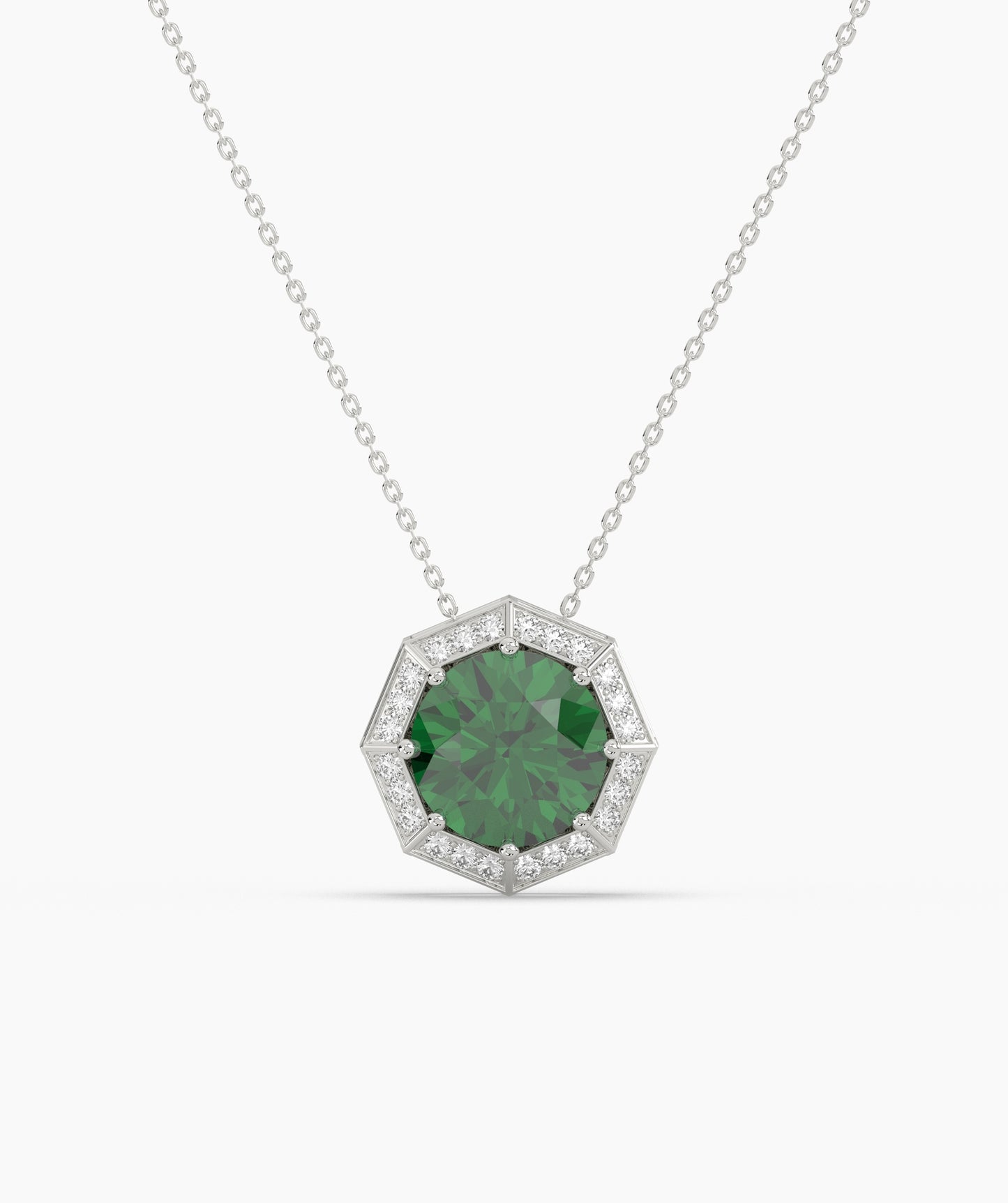Octagonal Halo Birthstone Statement Necklace