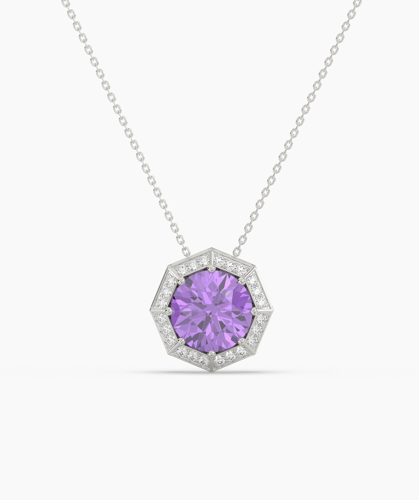 Octagonal Halo Birthstone Statement Necklace