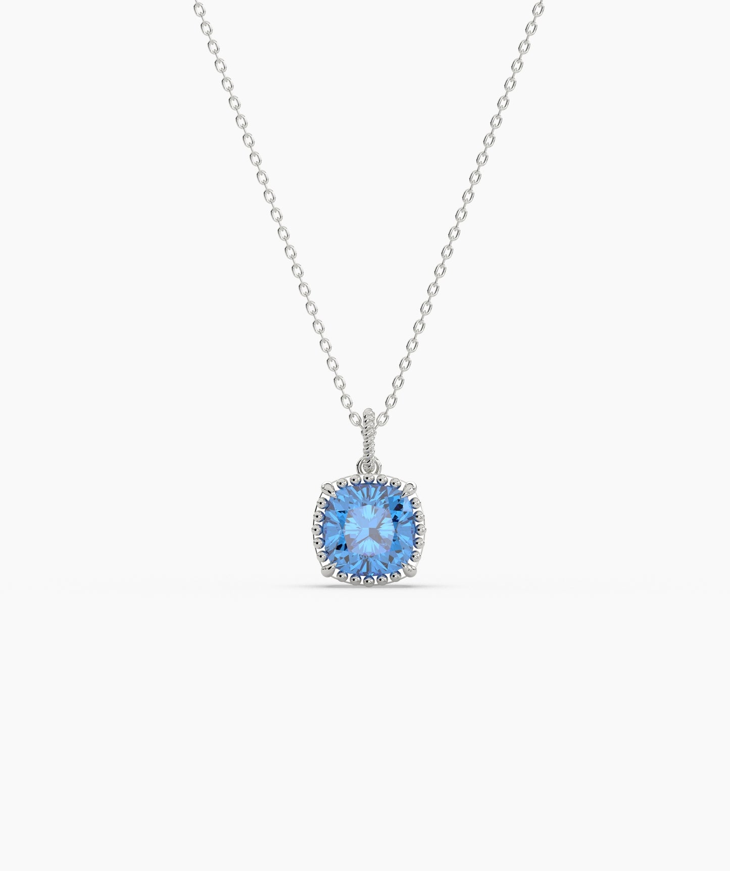 Cushion Cut Sky Blue Birthstone Pendant