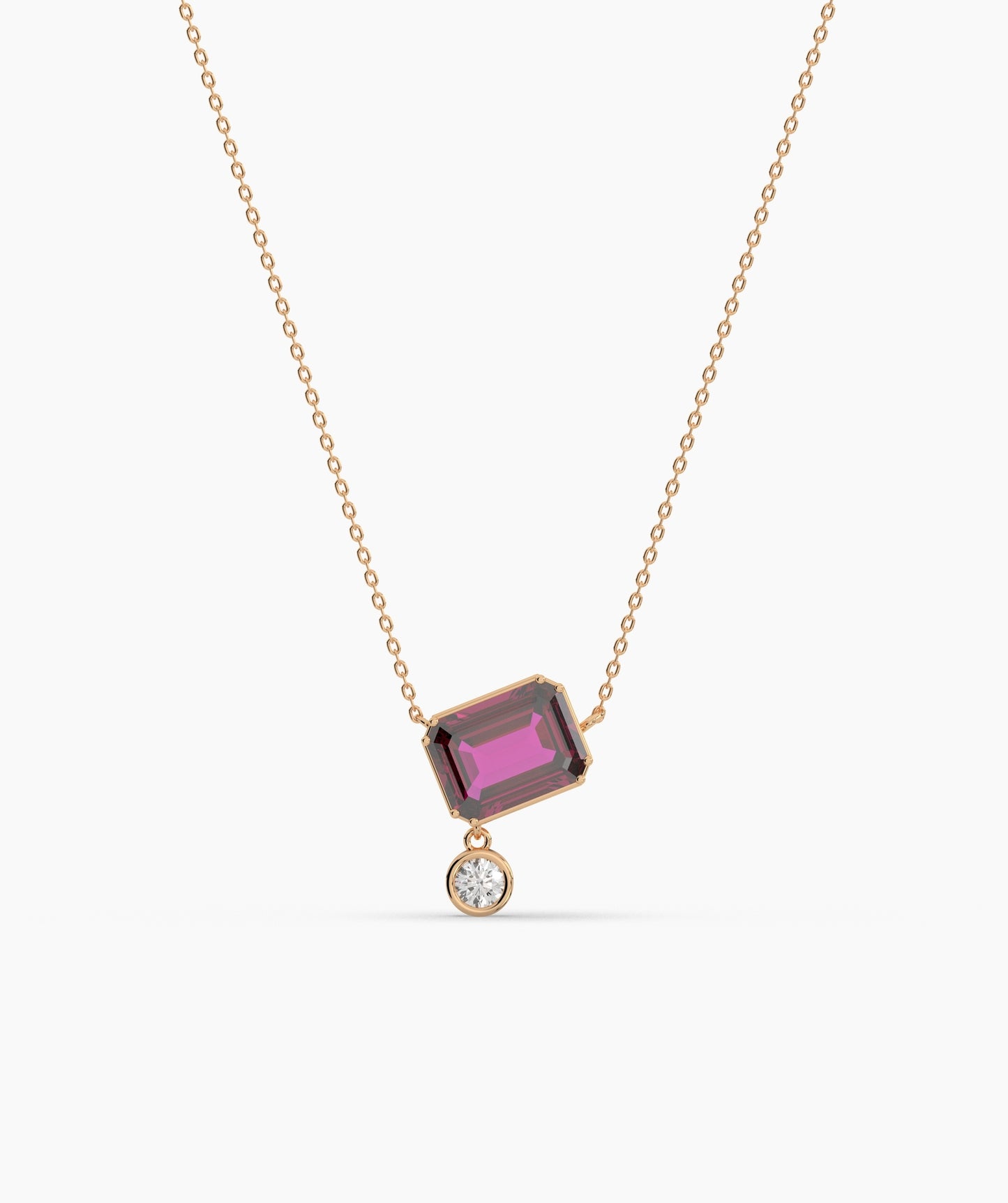 Emerald Cut and Bezel Diamond Drop Necklace
