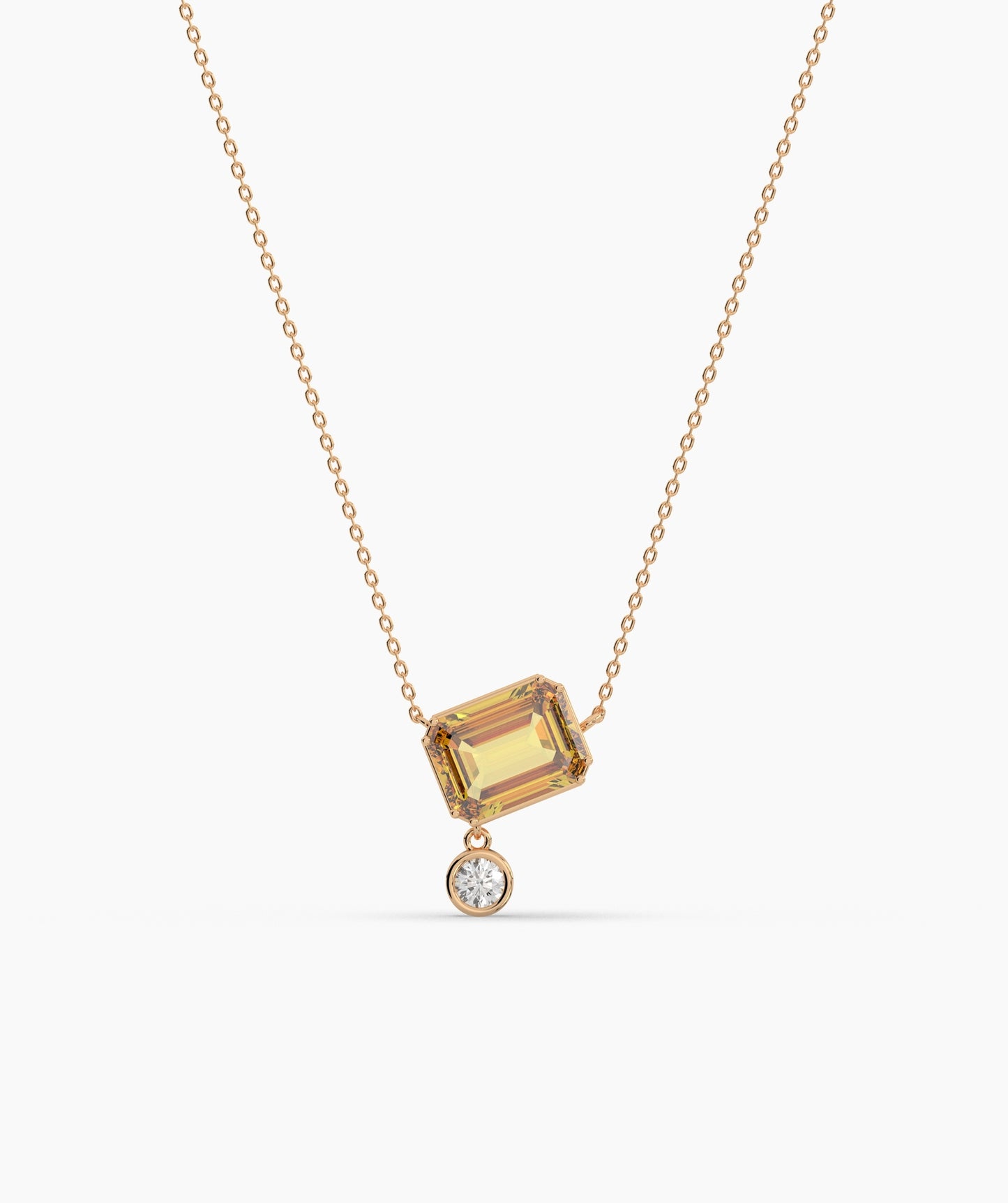 Emerald Cut and Bezel Diamond Drop Necklace