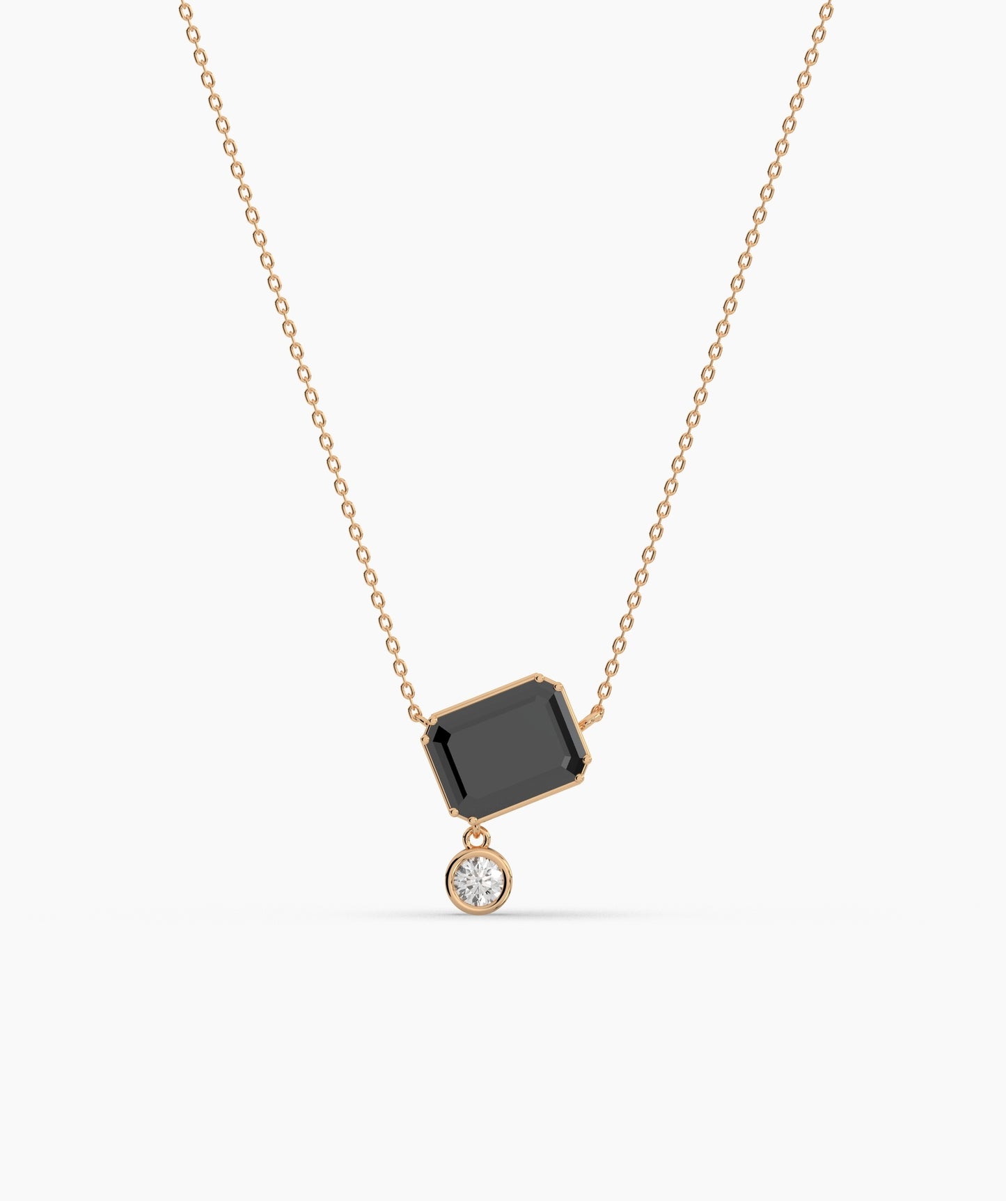 Emerald Cut and Bezel Diamond Drop Necklace