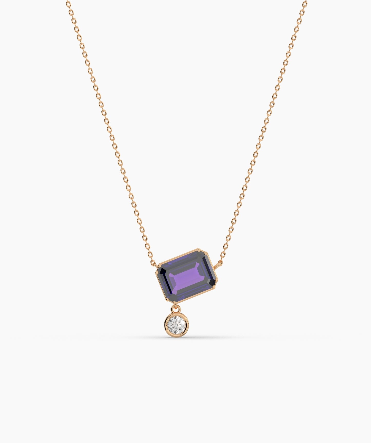 Emerald Cut and Bezel Diamond Drop Necklace