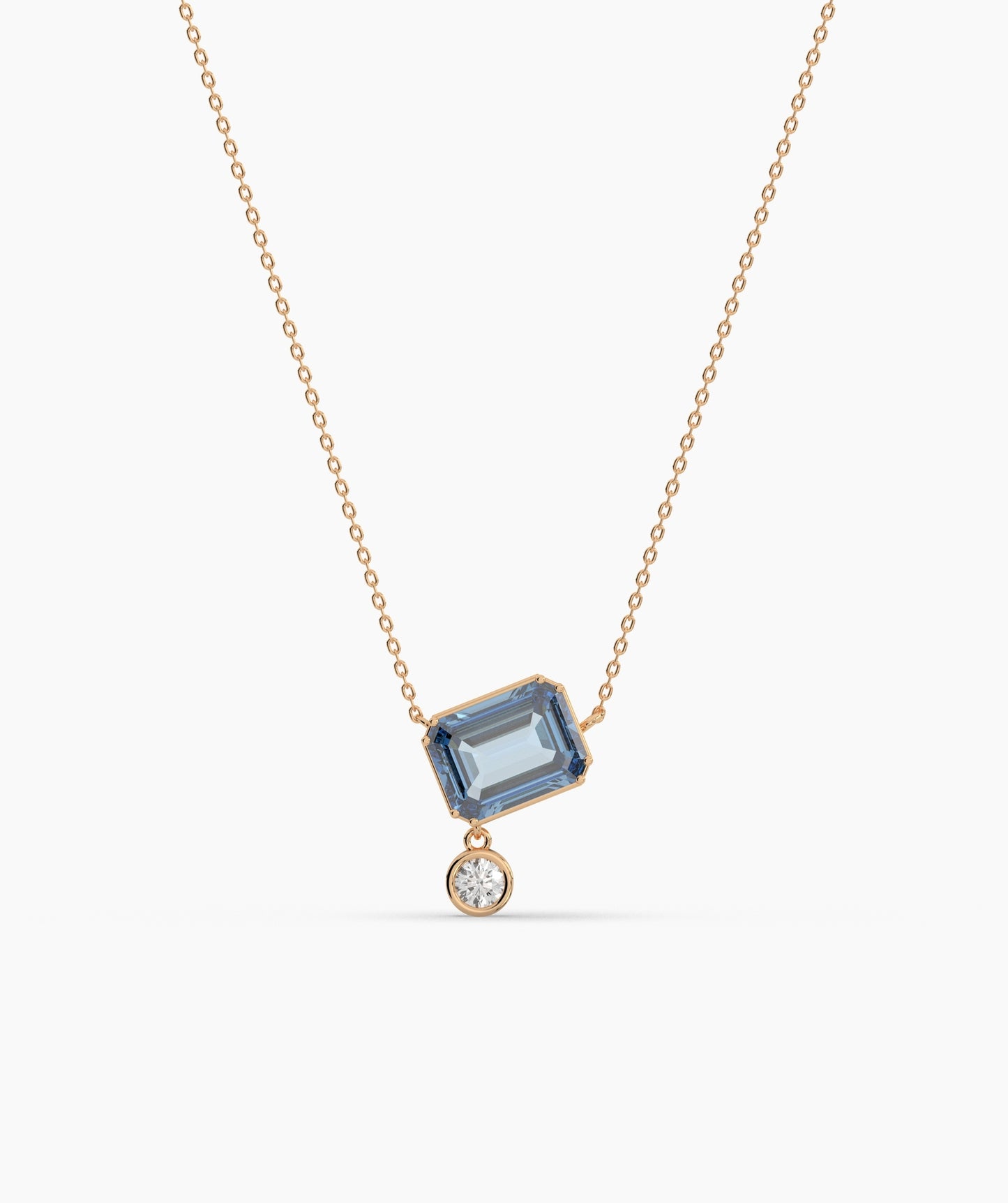 Emerald Cut and Bezel Diamond Drop Necklace