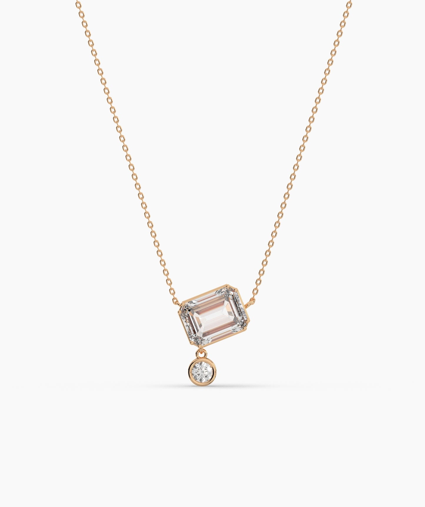 Emerald Cut and Bezel Diamond Drop Necklace
