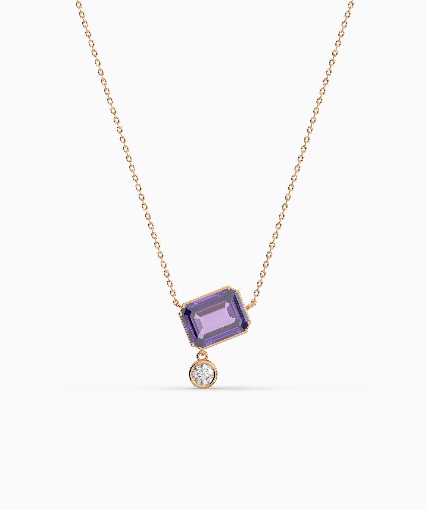 Emerald Cut and Bezel Diamond Drop Necklace