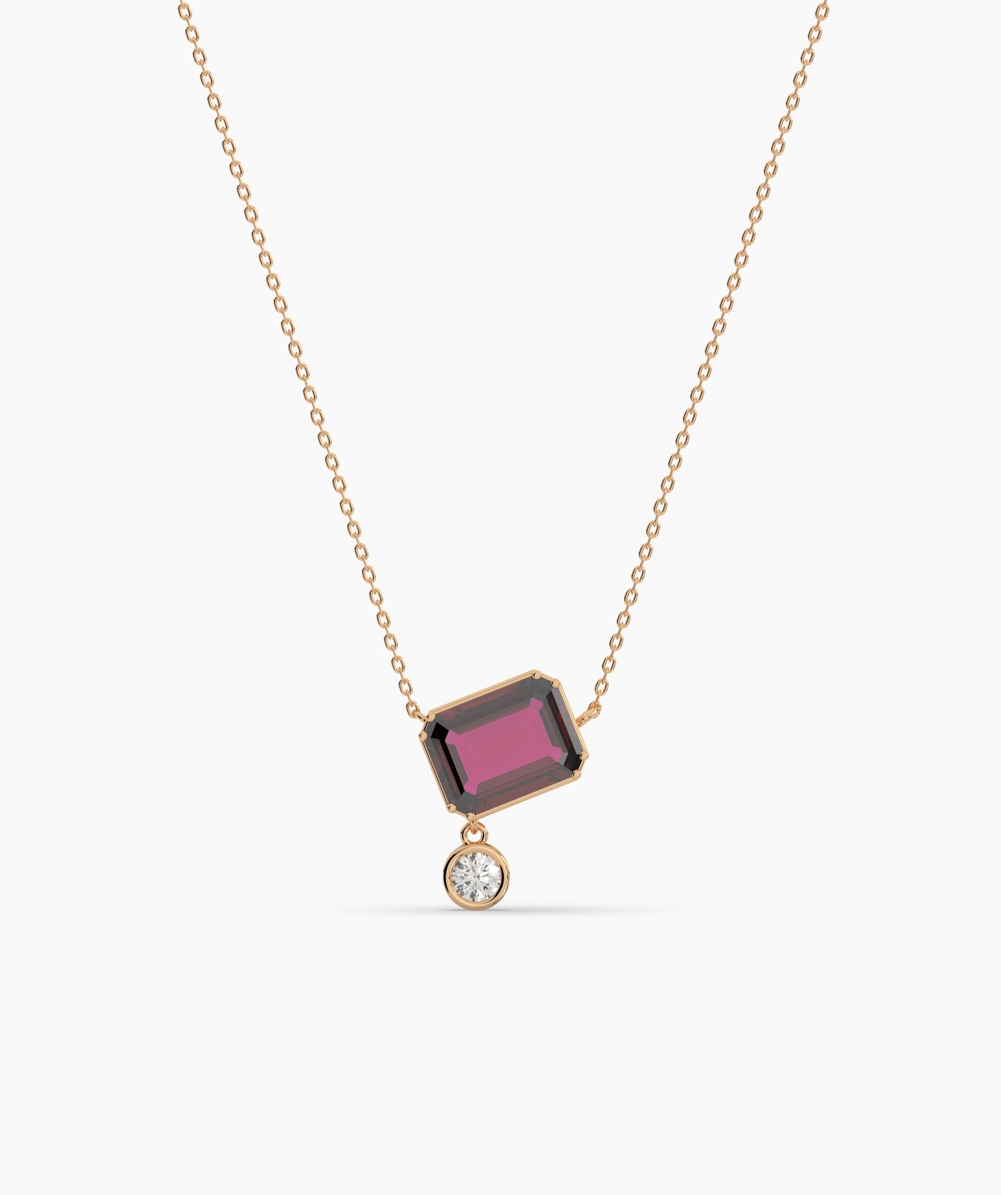 Emerald Cut and Bezel Diamond Drop Necklace