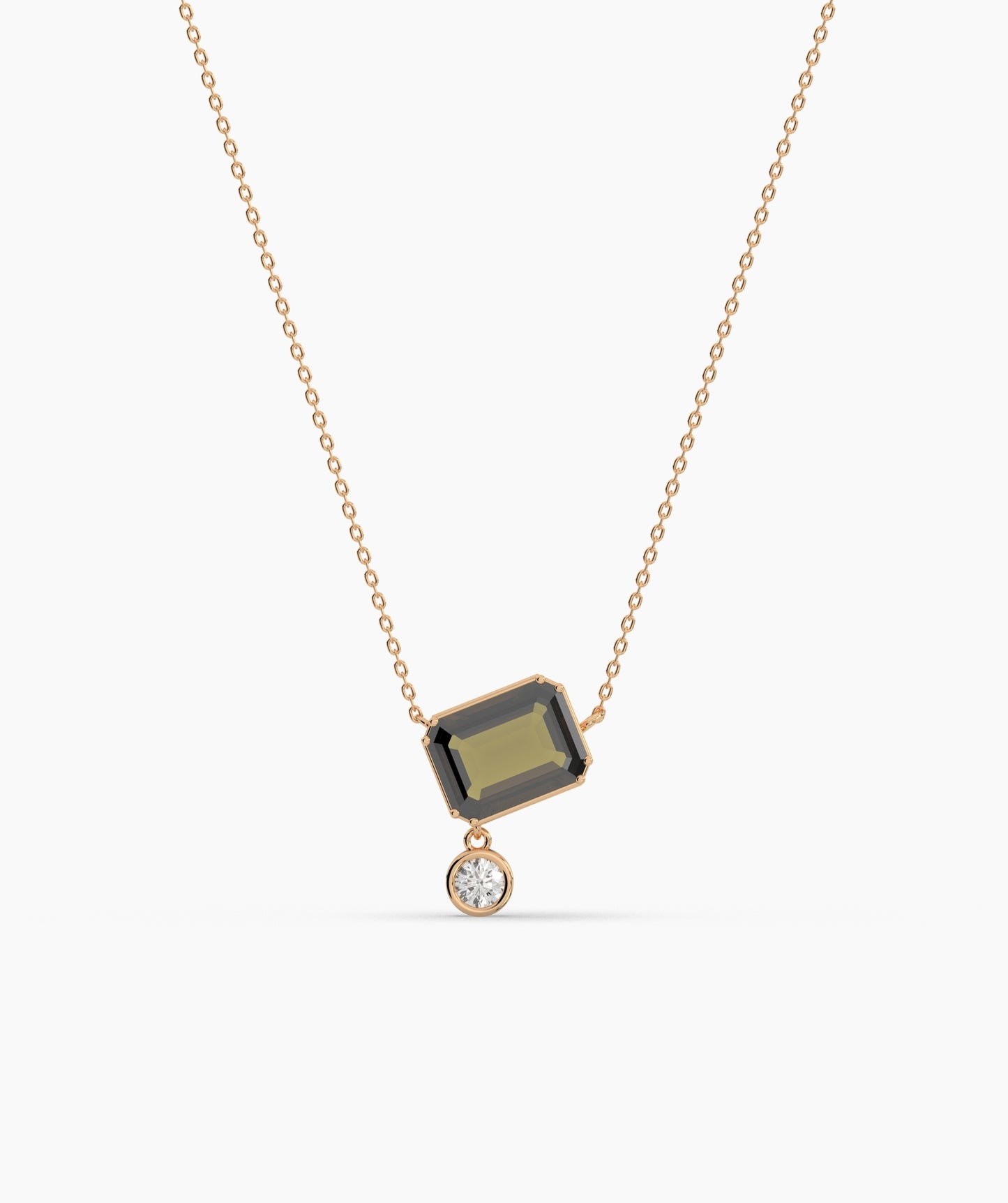 Emerald Cut and Bezel Diamond Drop Necklace
