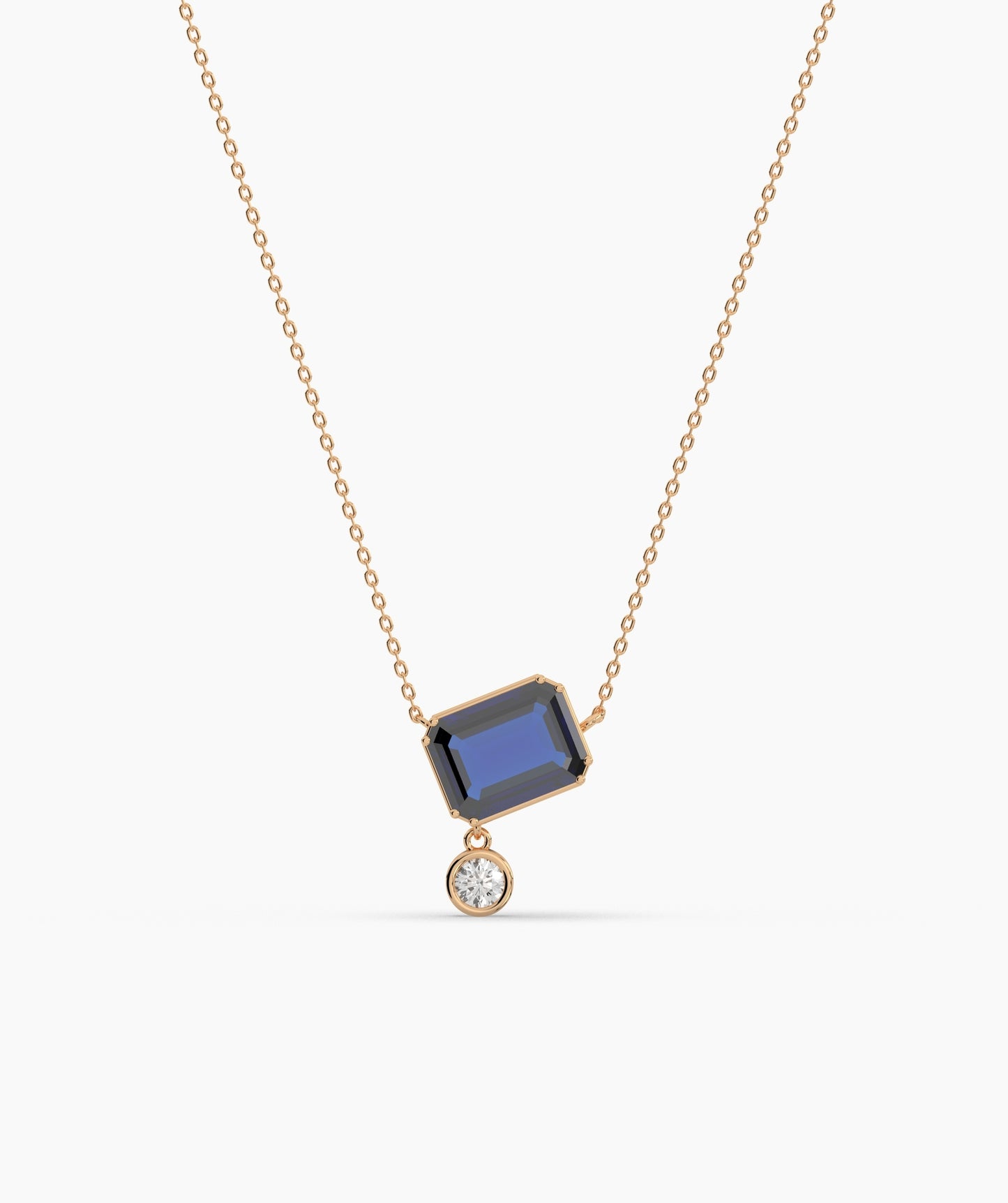 Emerald Cut and Bezel Diamond Drop Necklace