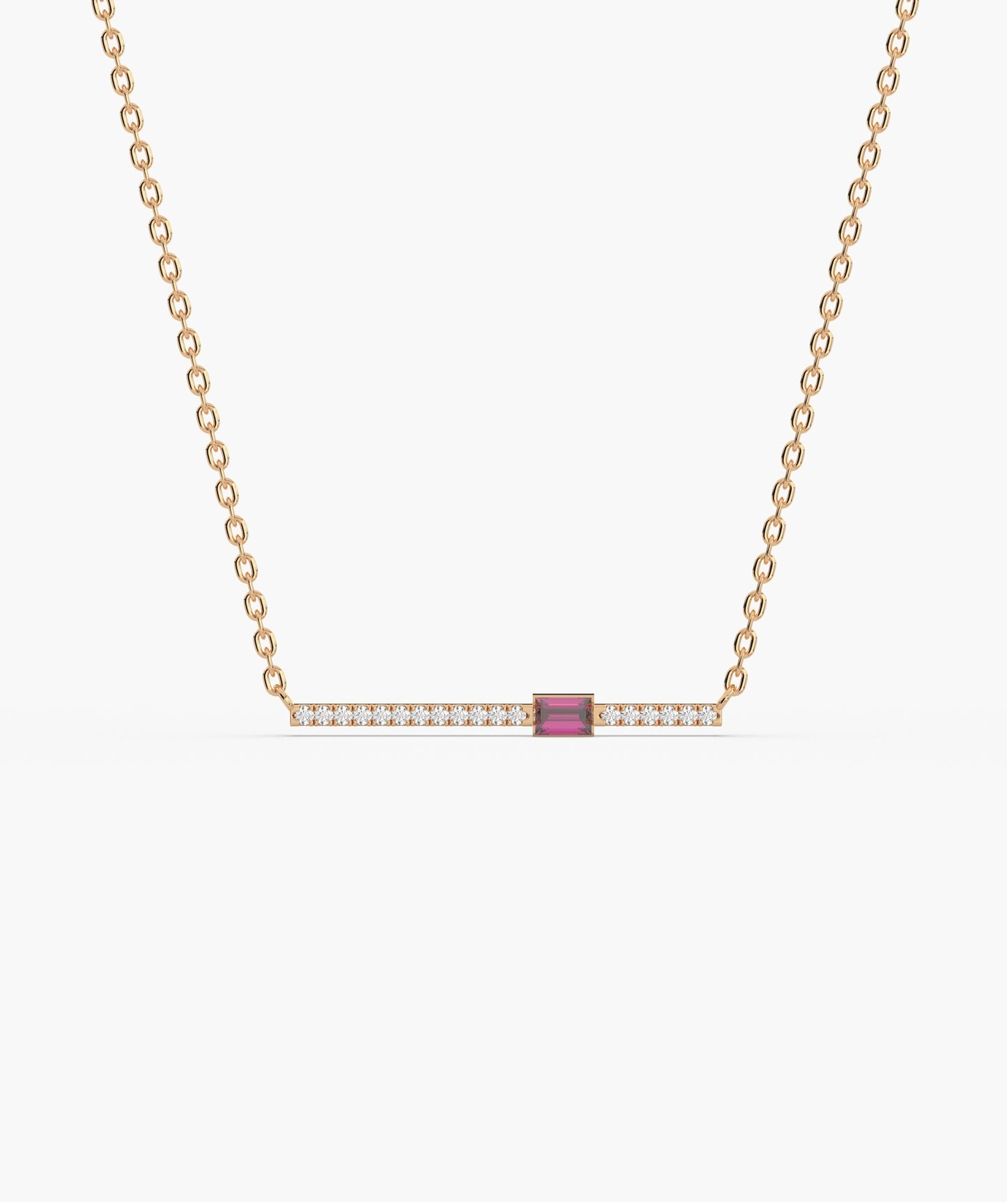 Baguette Blue Sapphire & Diamond Bar Necklace