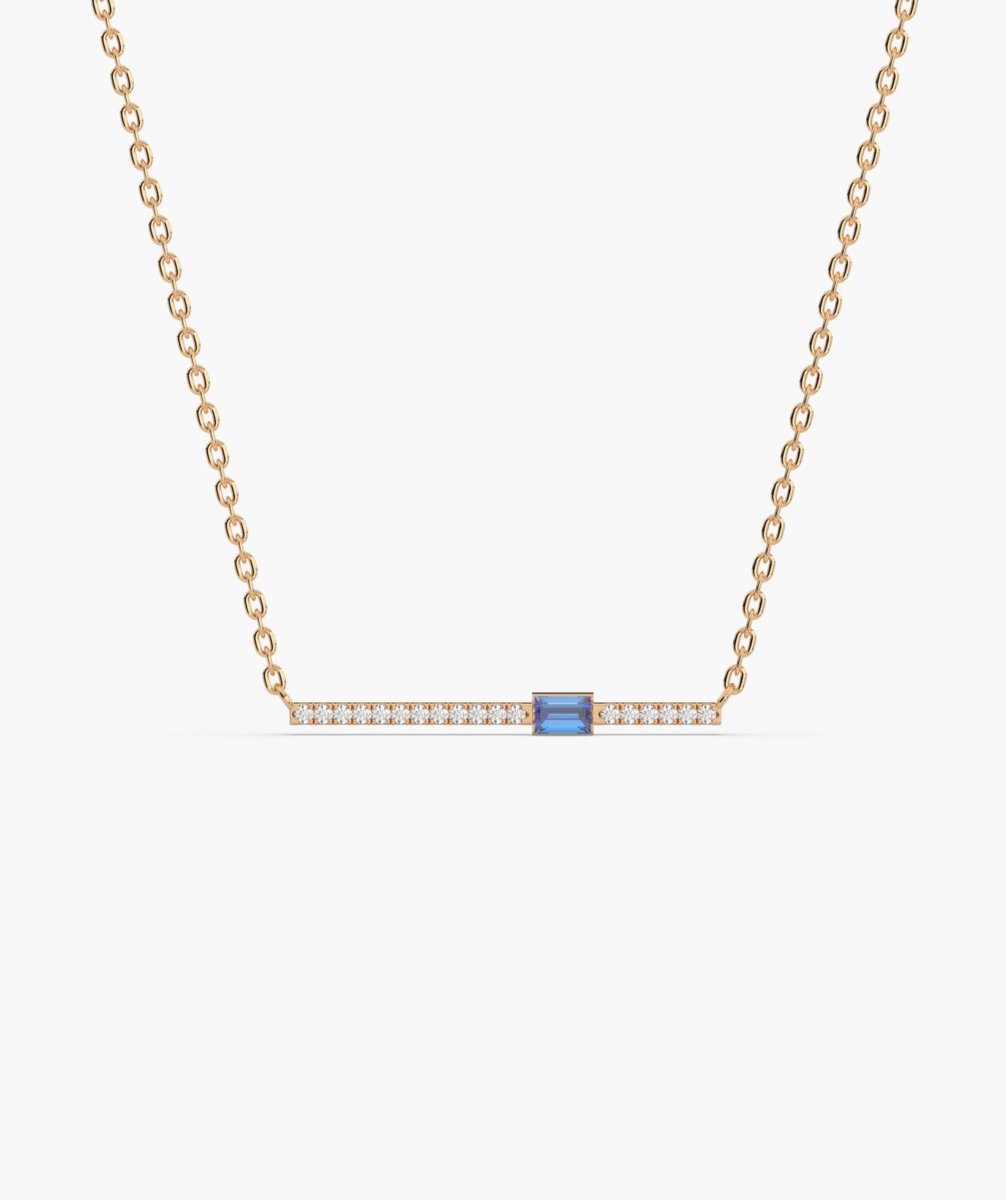 Baguette Blue Sapphire & Diamond Bar Necklace