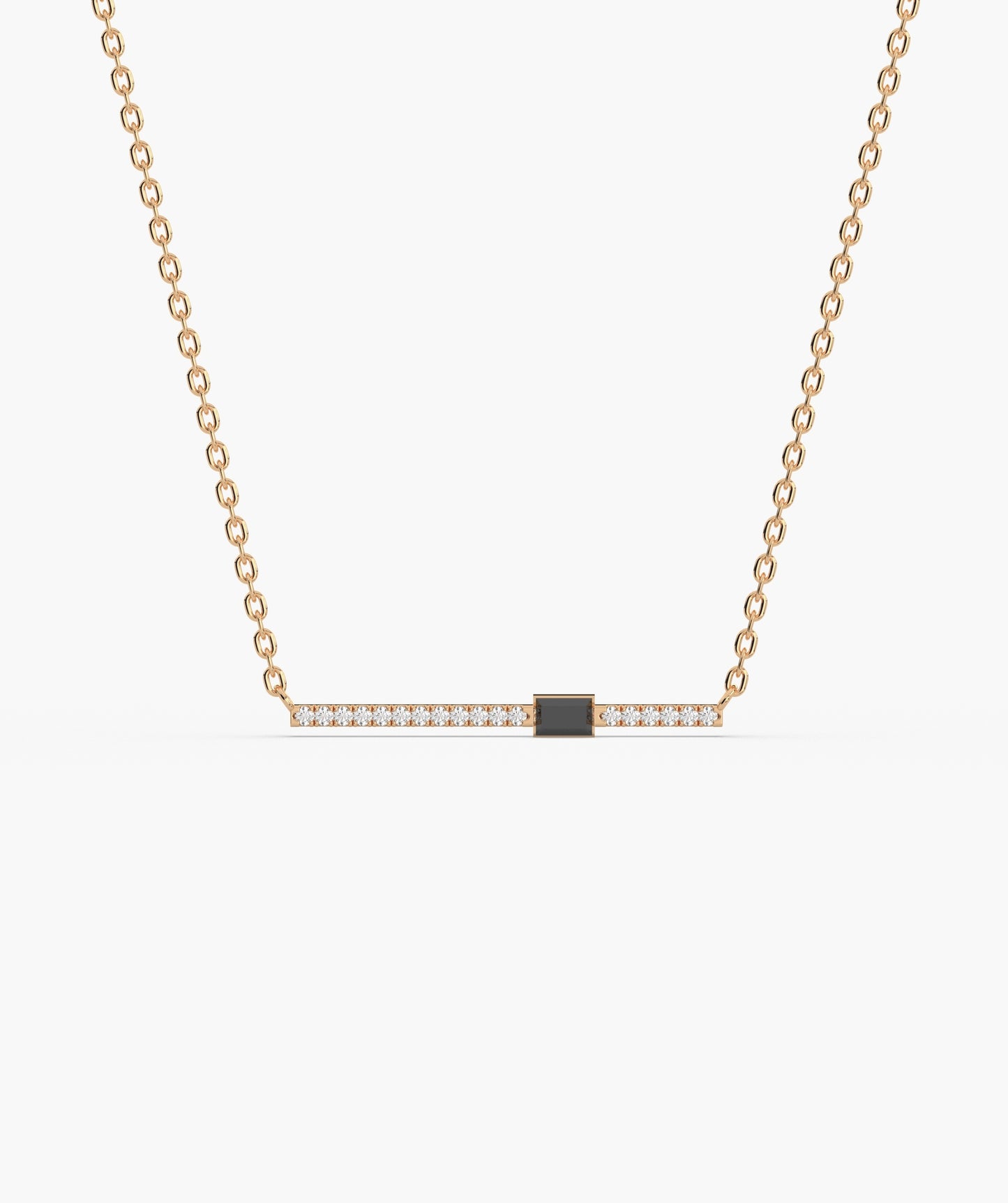 Baguette Blue Sapphire & Diamond Bar Necklace