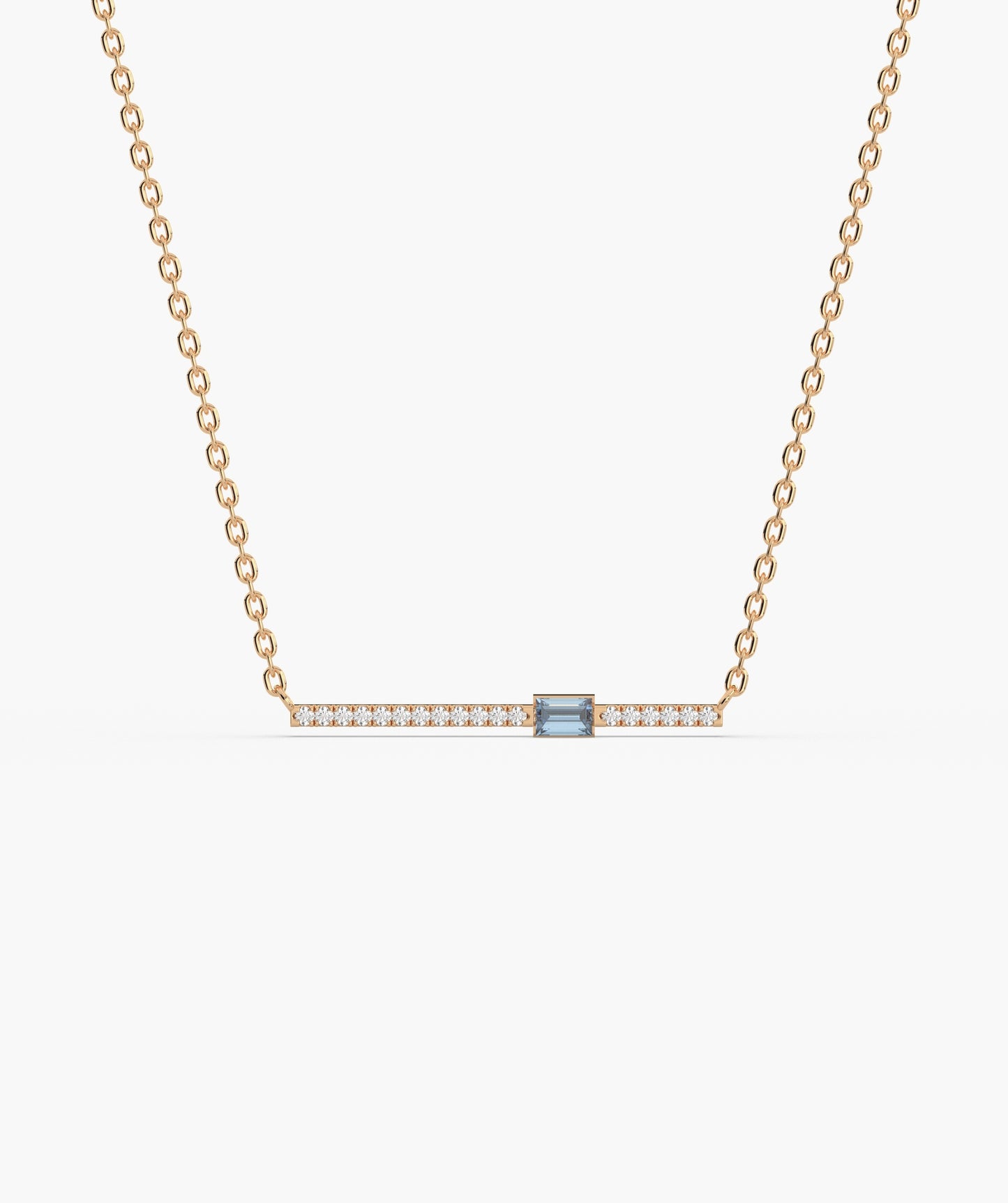 Baguette Blue Sapphire & Diamond Bar Necklace