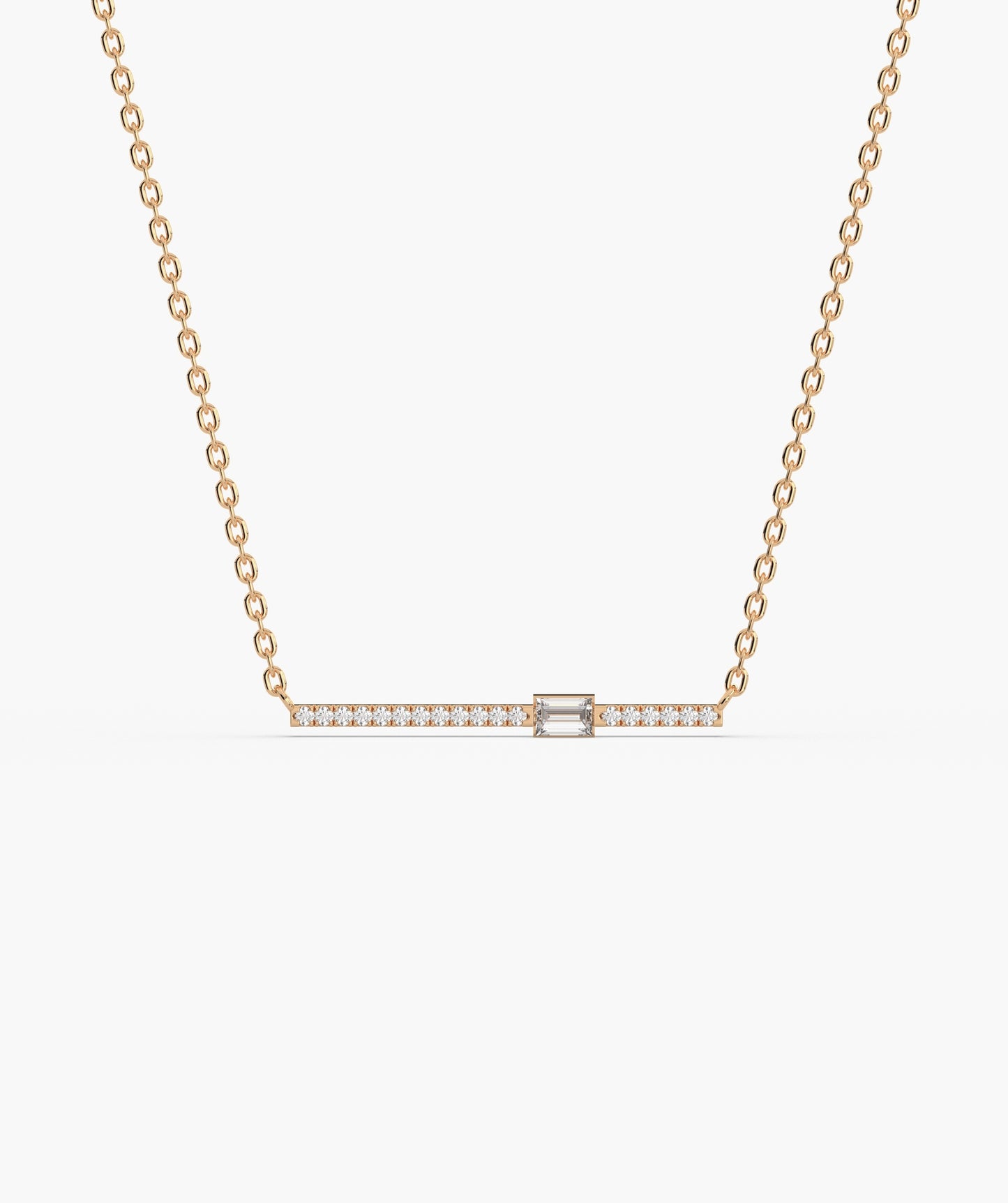 Baguette Blue Sapphire & Diamond Bar Necklace