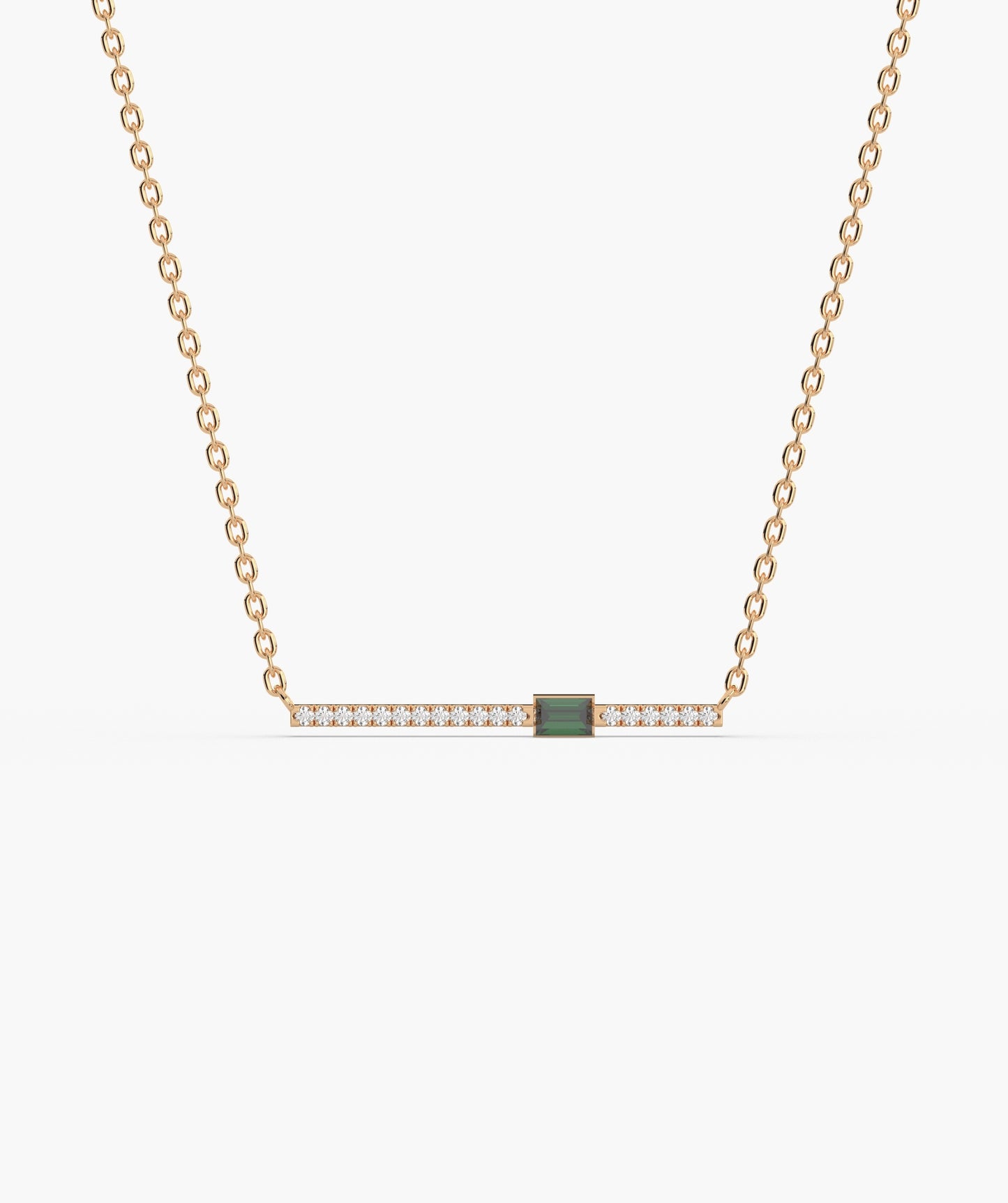 Baguette Blue Sapphire & Diamond Bar Necklace