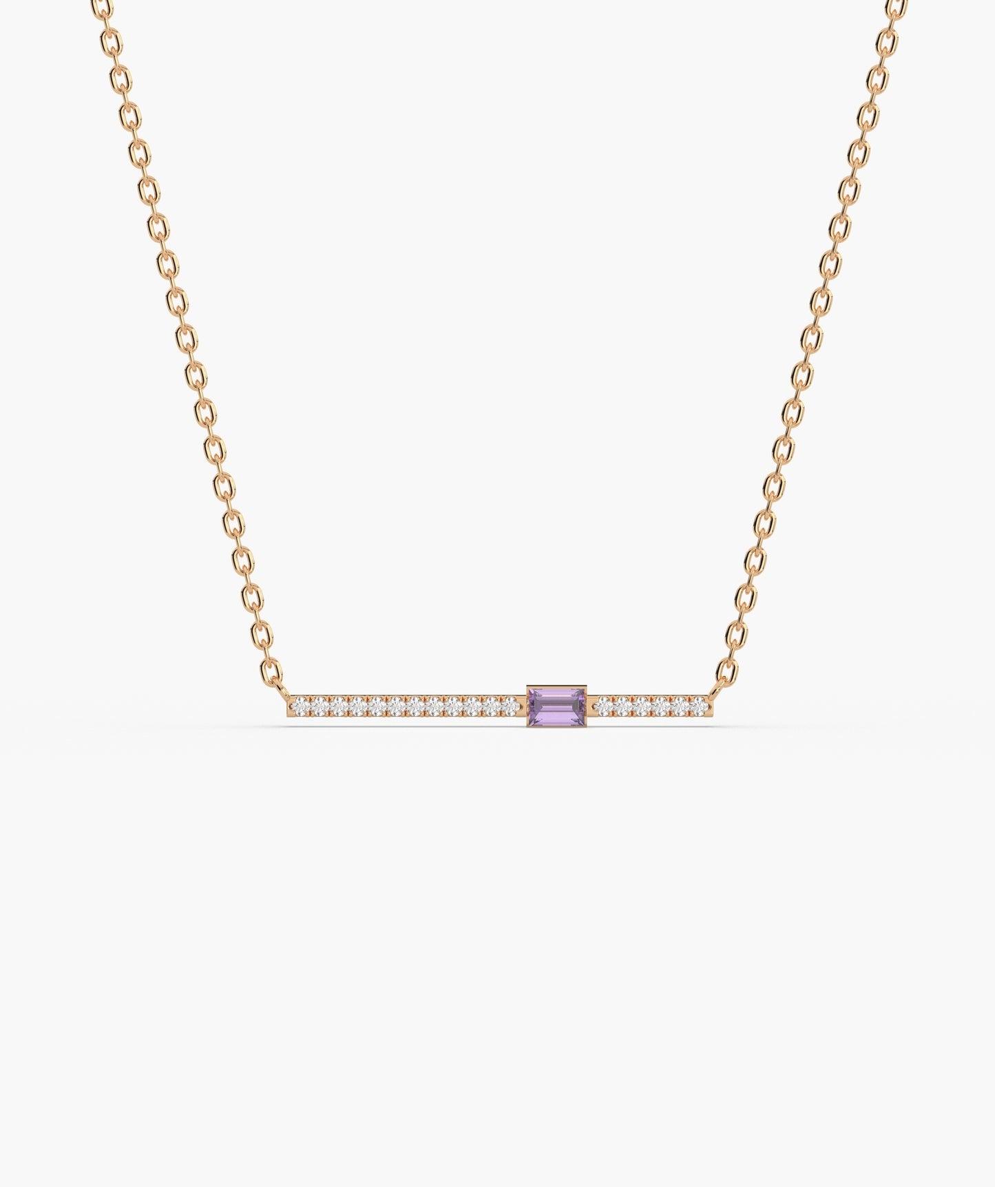 Baguette Blue Sapphire & Diamond Bar Necklace