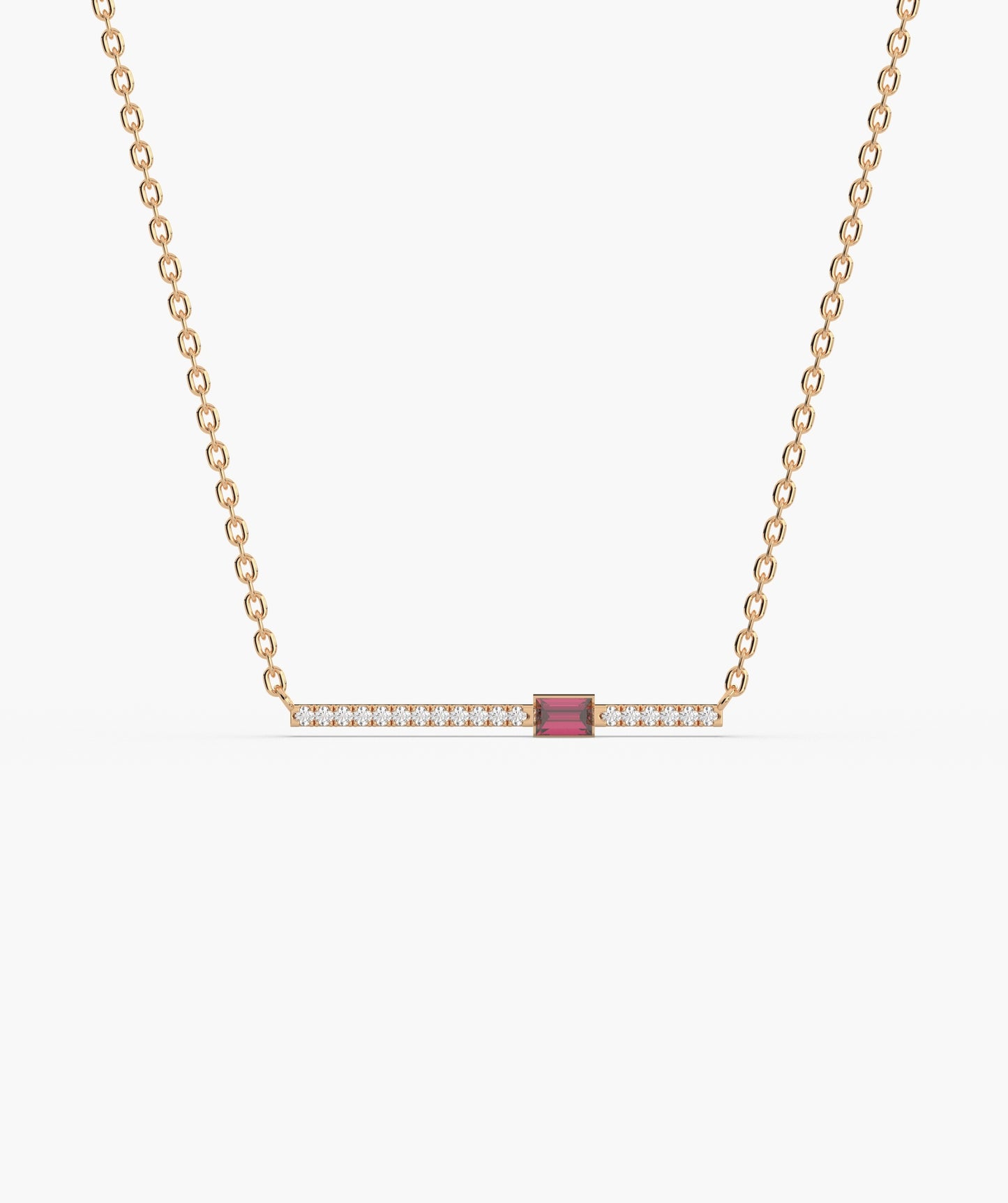 Baguette Blue Sapphire & Diamond Bar Necklace