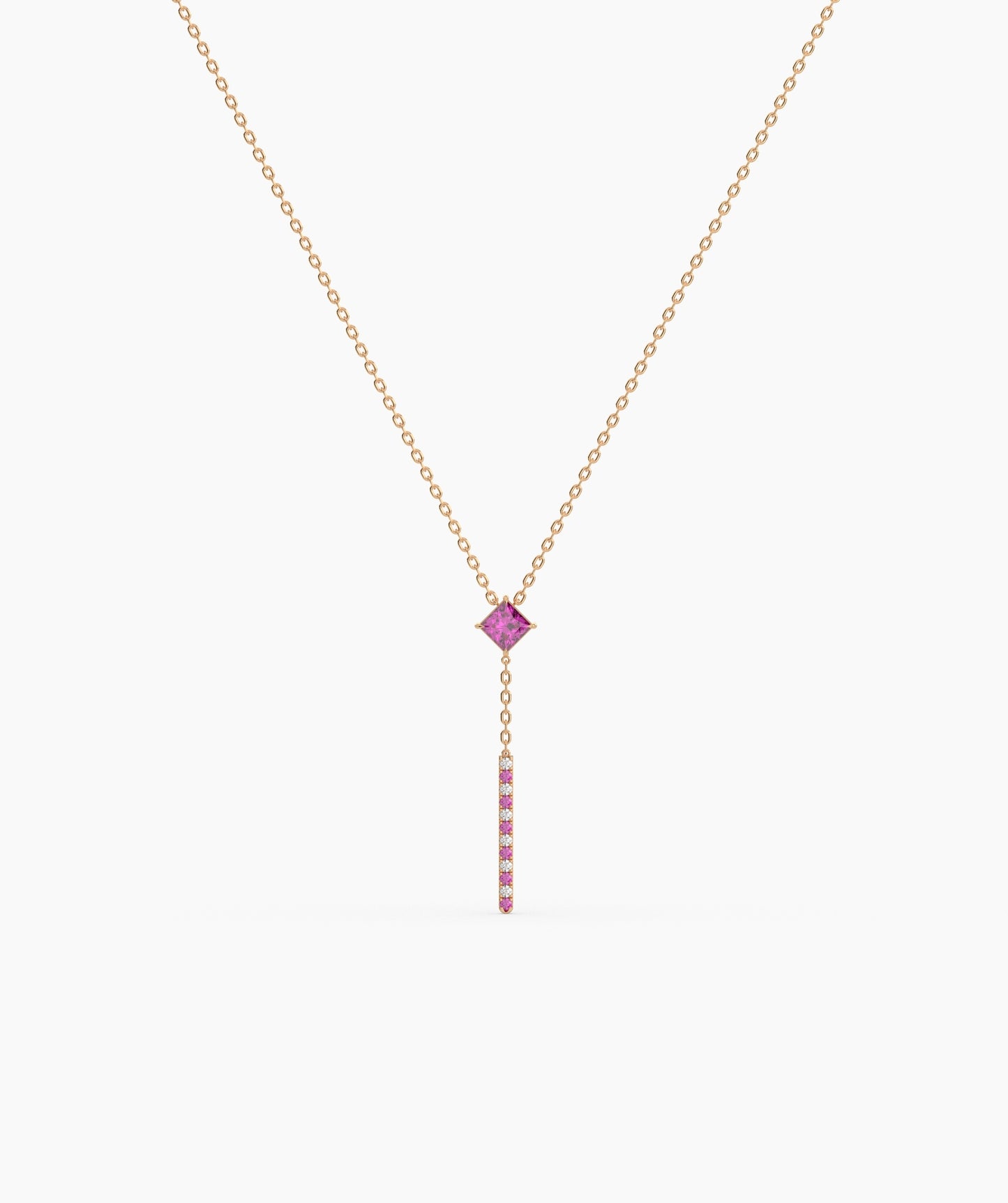 Princess Cut Birthstone Vertical Bar Lariat Necklace