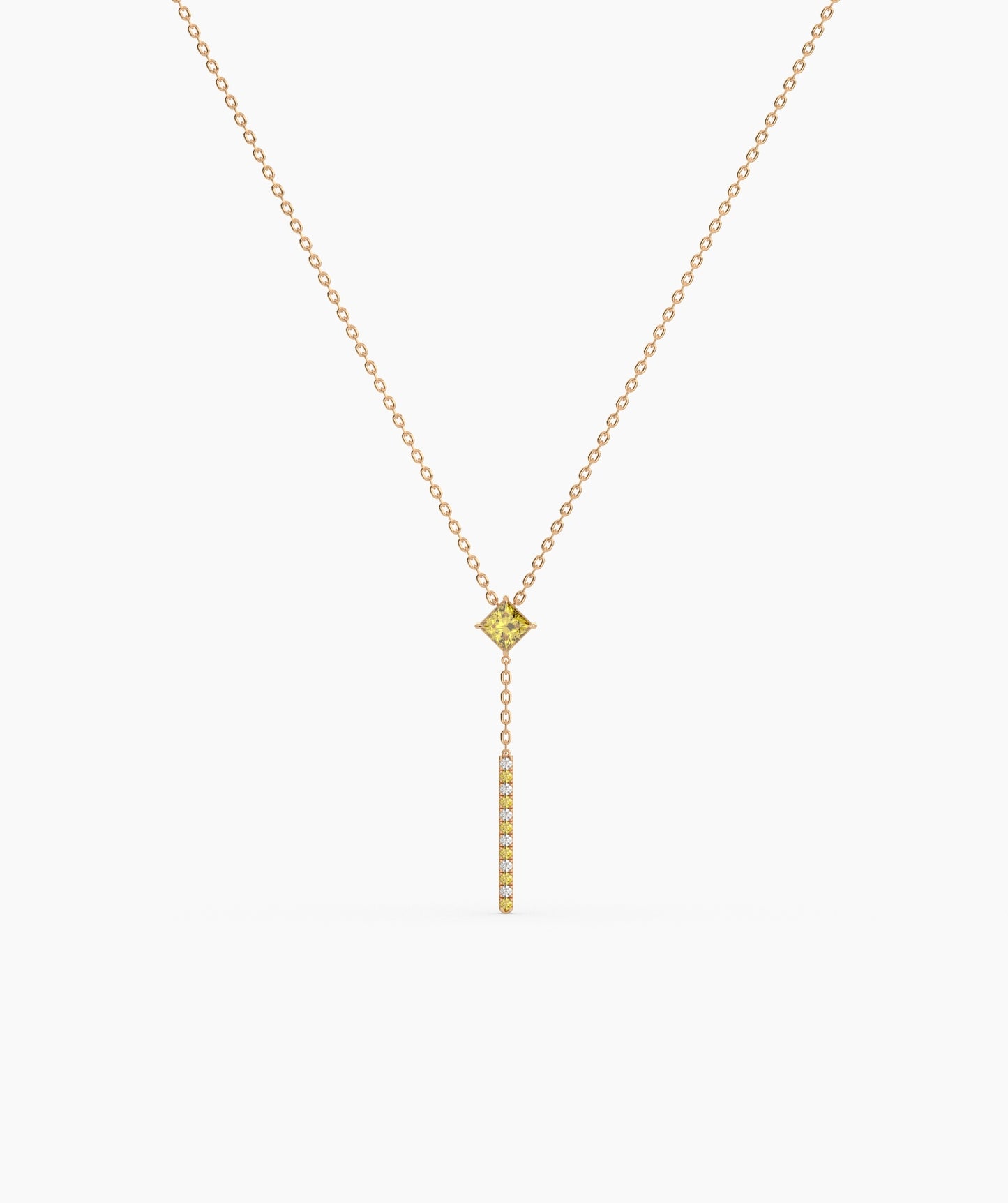 Princess Cut Birthstone Vertical Bar Lariat Necklace