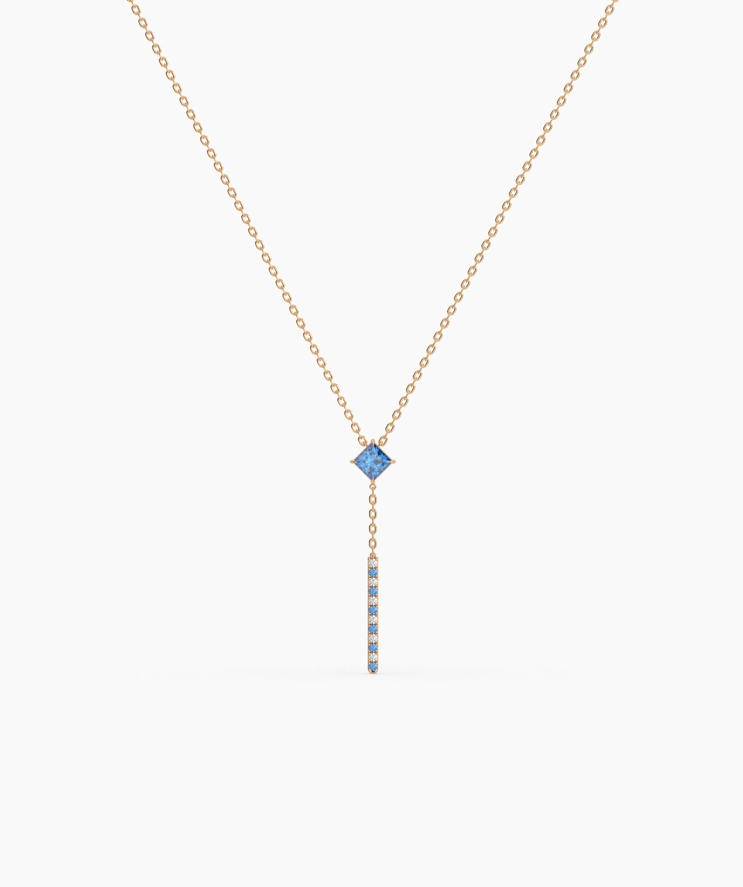 Princess Cut Birthstone Vertical Bar Lariat Necklace