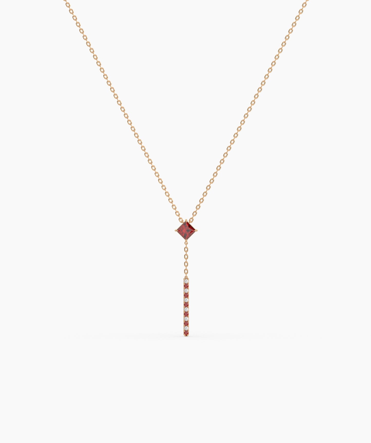 Princess Cut Birthstone Vertical Bar Lariat Necklace