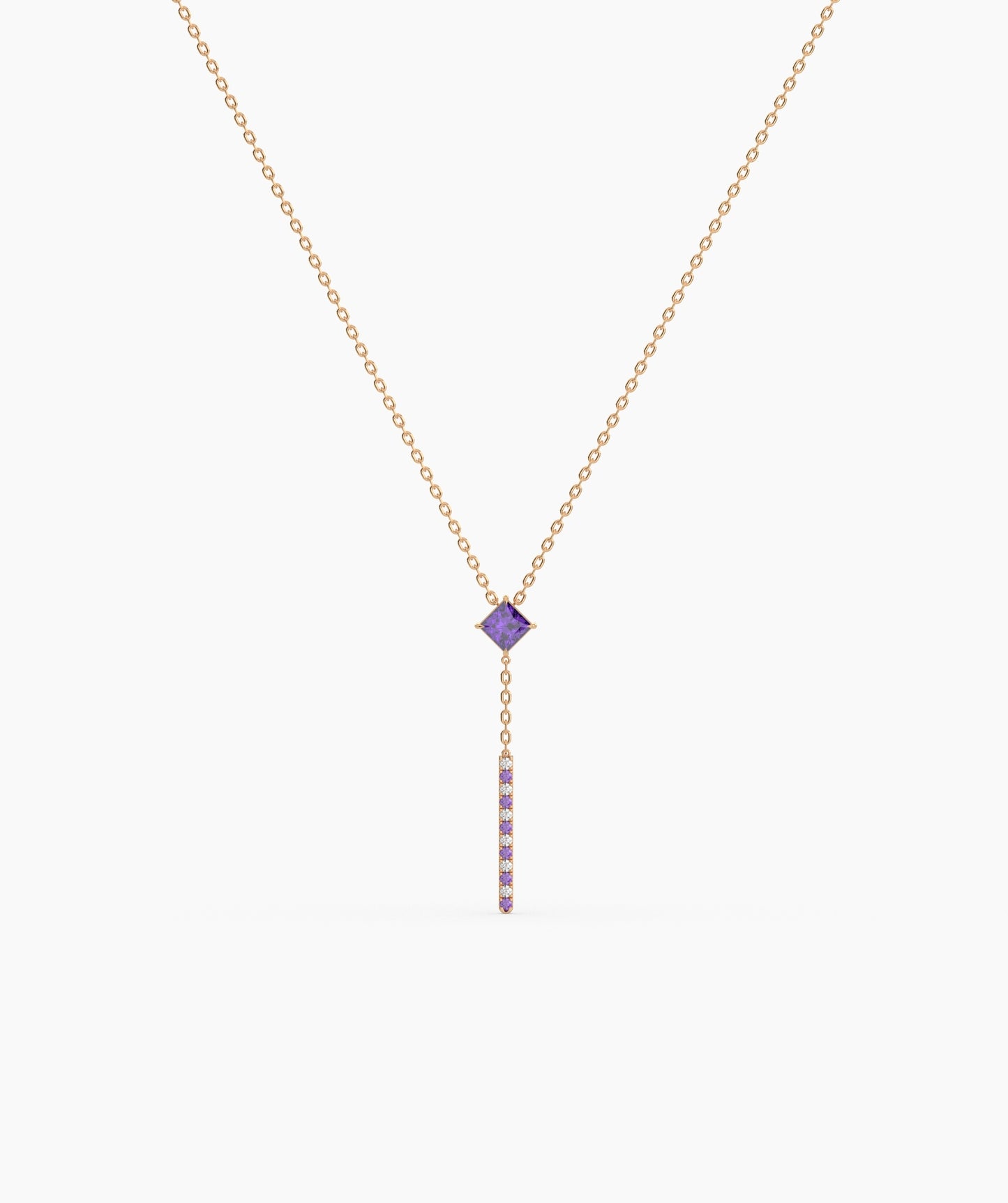 Princess Cut Birthstone Vertical Bar Lariat Necklace