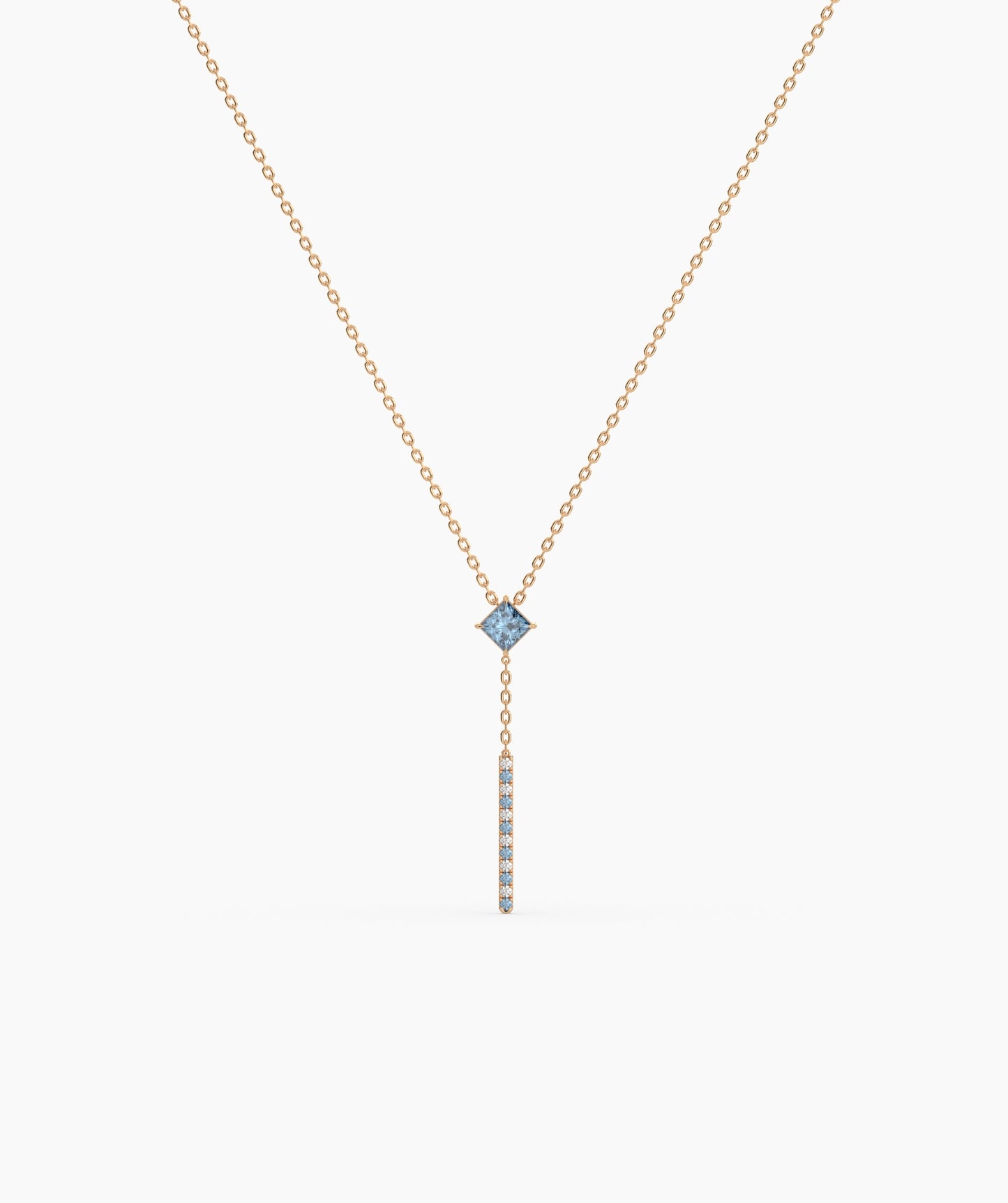 Princess Cut Birthstone Vertical Bar Lariat Necklace