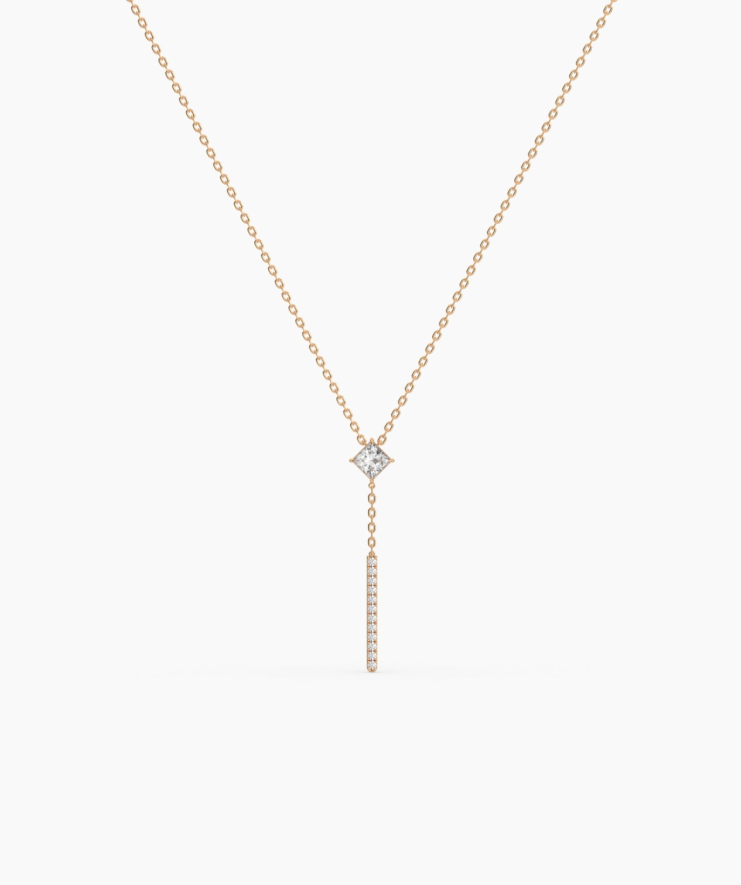 Princess Cut Birthstone Vertical Bar Lariat Necklace