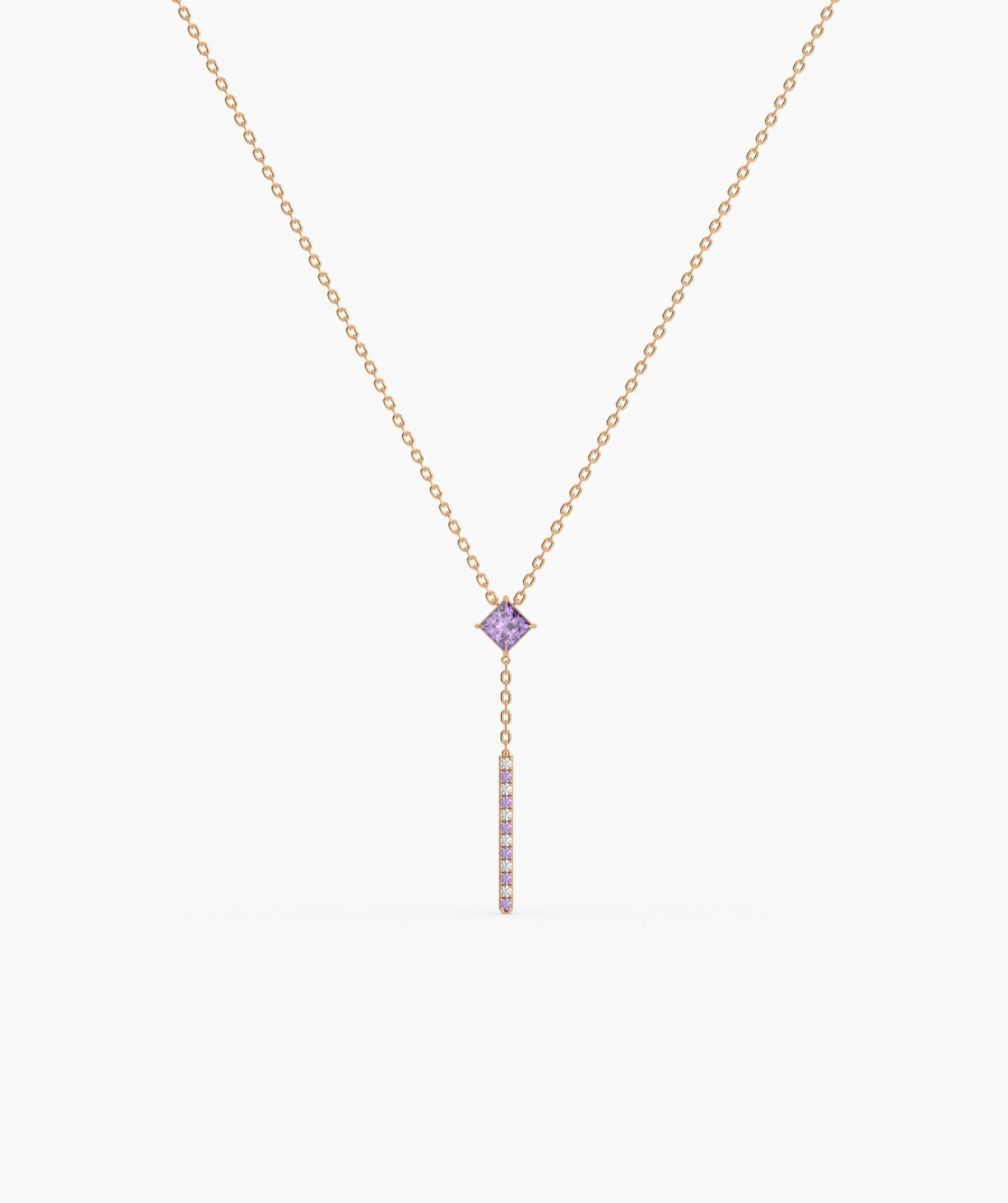 Princess Cut Birthstone Vertical Bar Lariat Necklace
