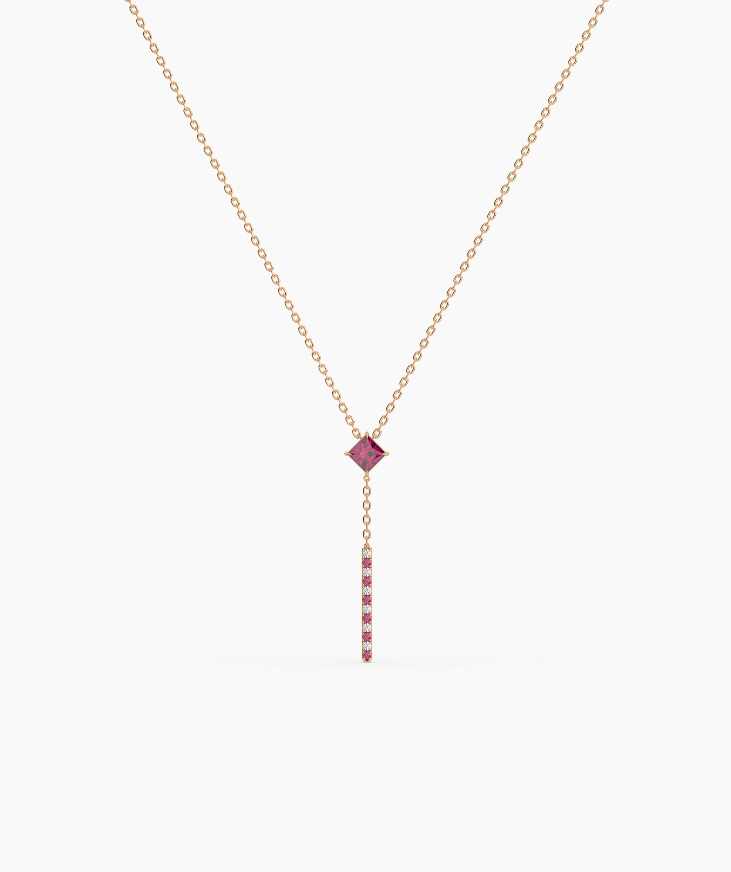 Princess Cut Birthstone Vertical Bar Lariat Necklace