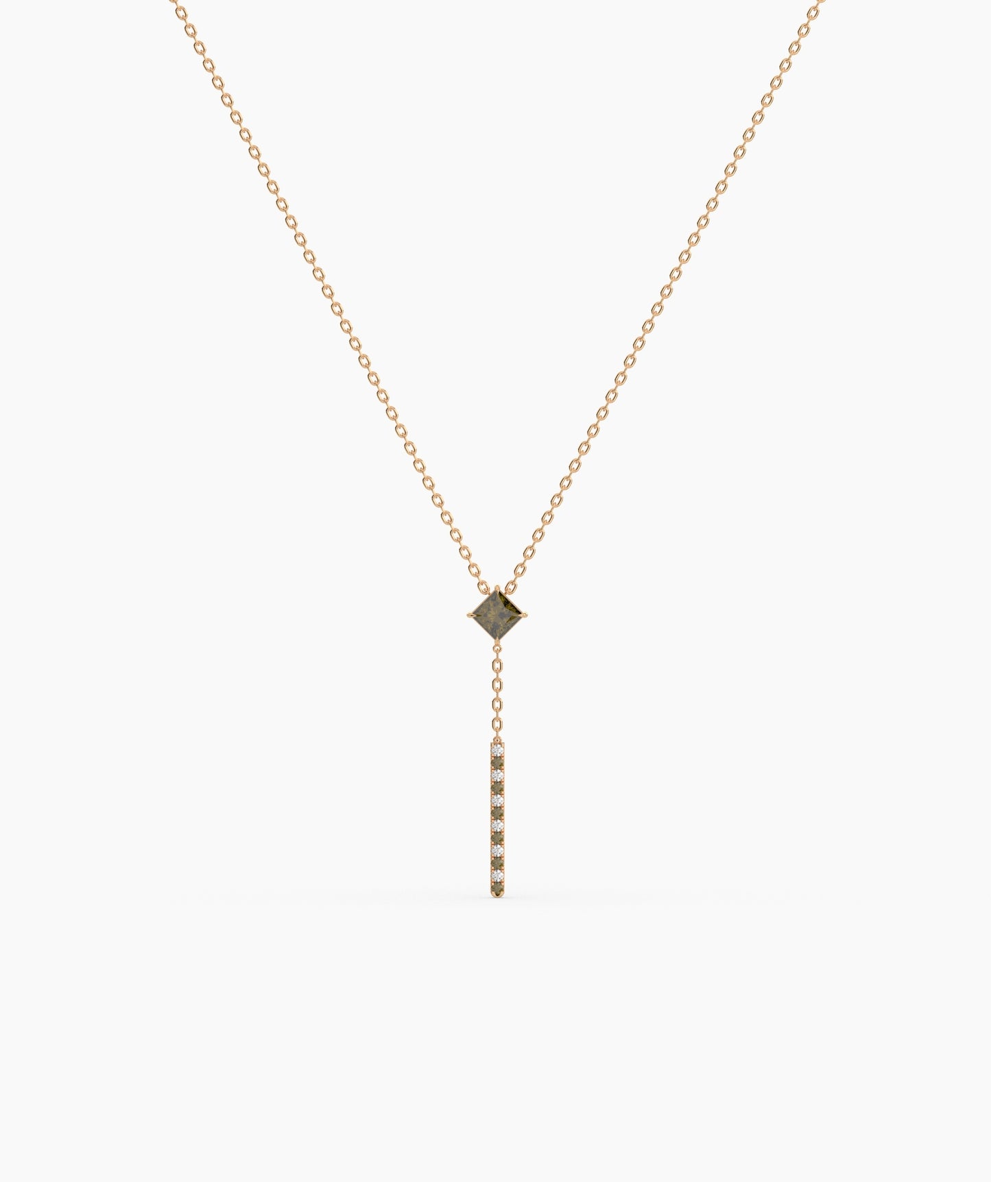 Princess Cut Birthstone Vertical Bar Lariat Necklace