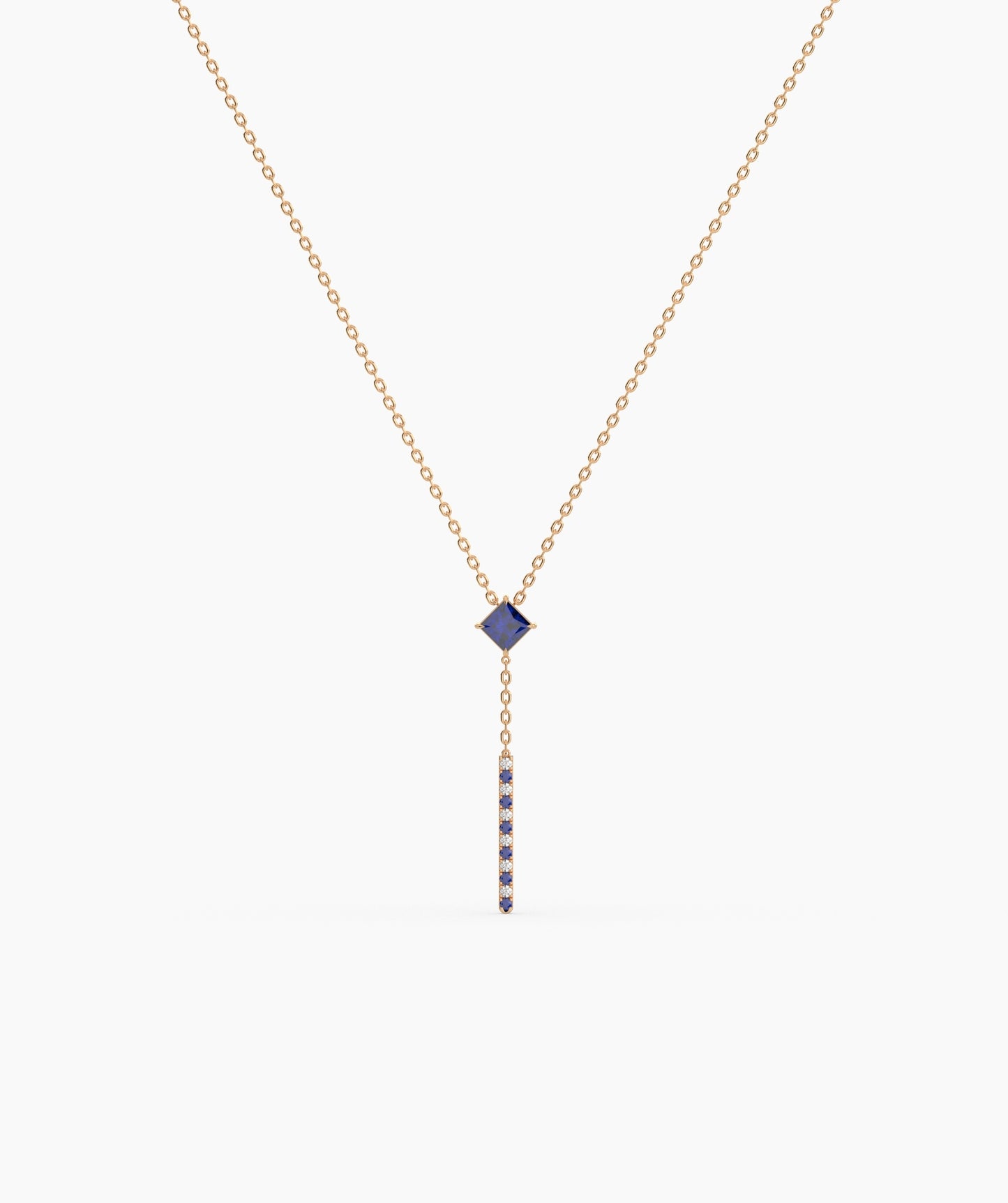 Princess Cut Birthstone Vertical Bar Lariat Necklace