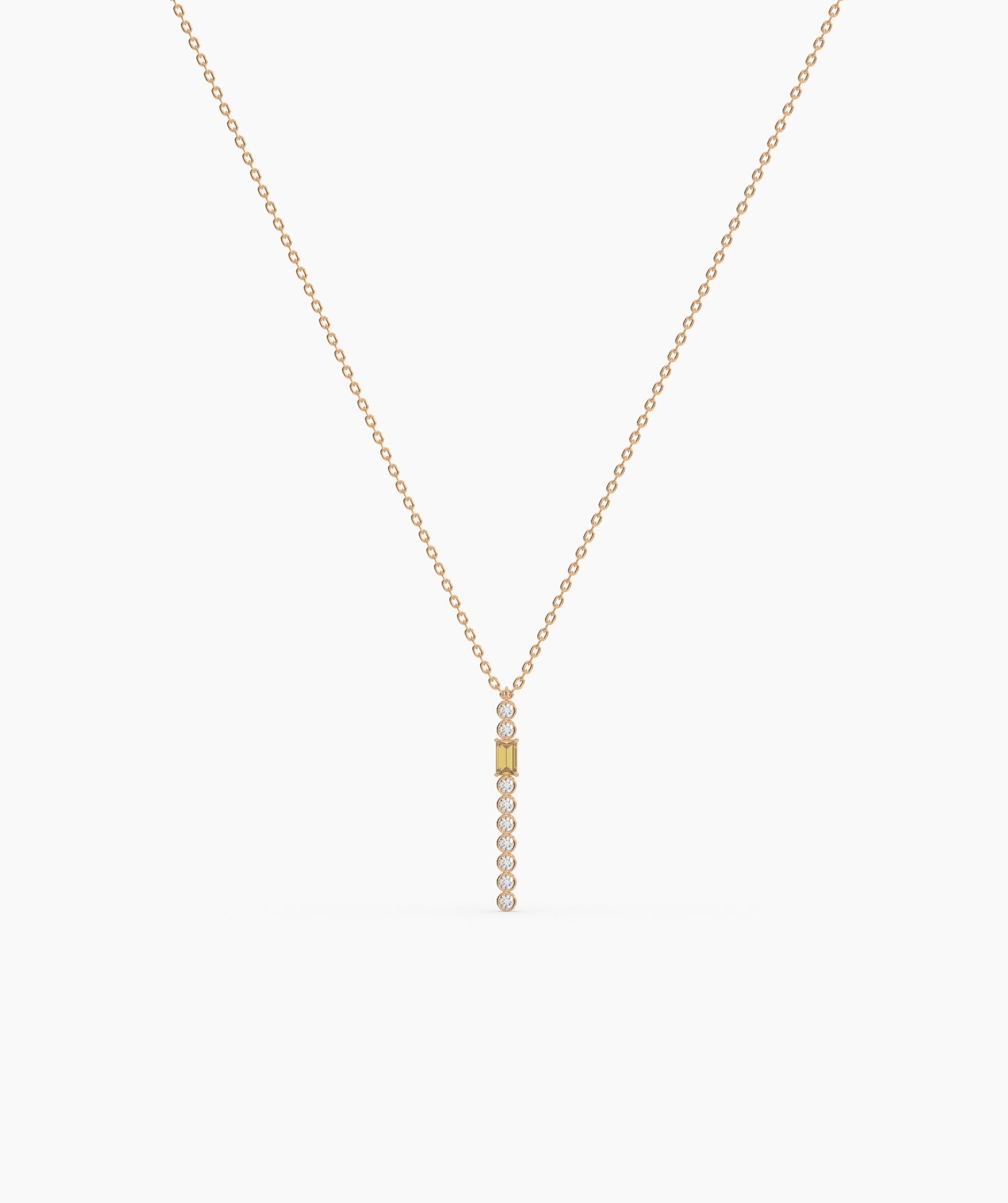 Baguette and Bezel Vertical Bar Drop Necklace