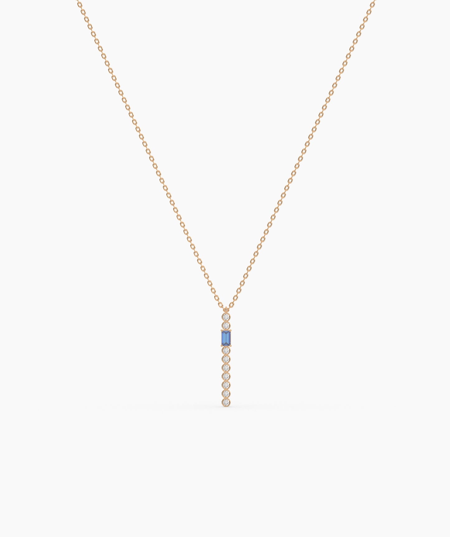 Baguette and Bezel Vertical Bar Drop Necklace