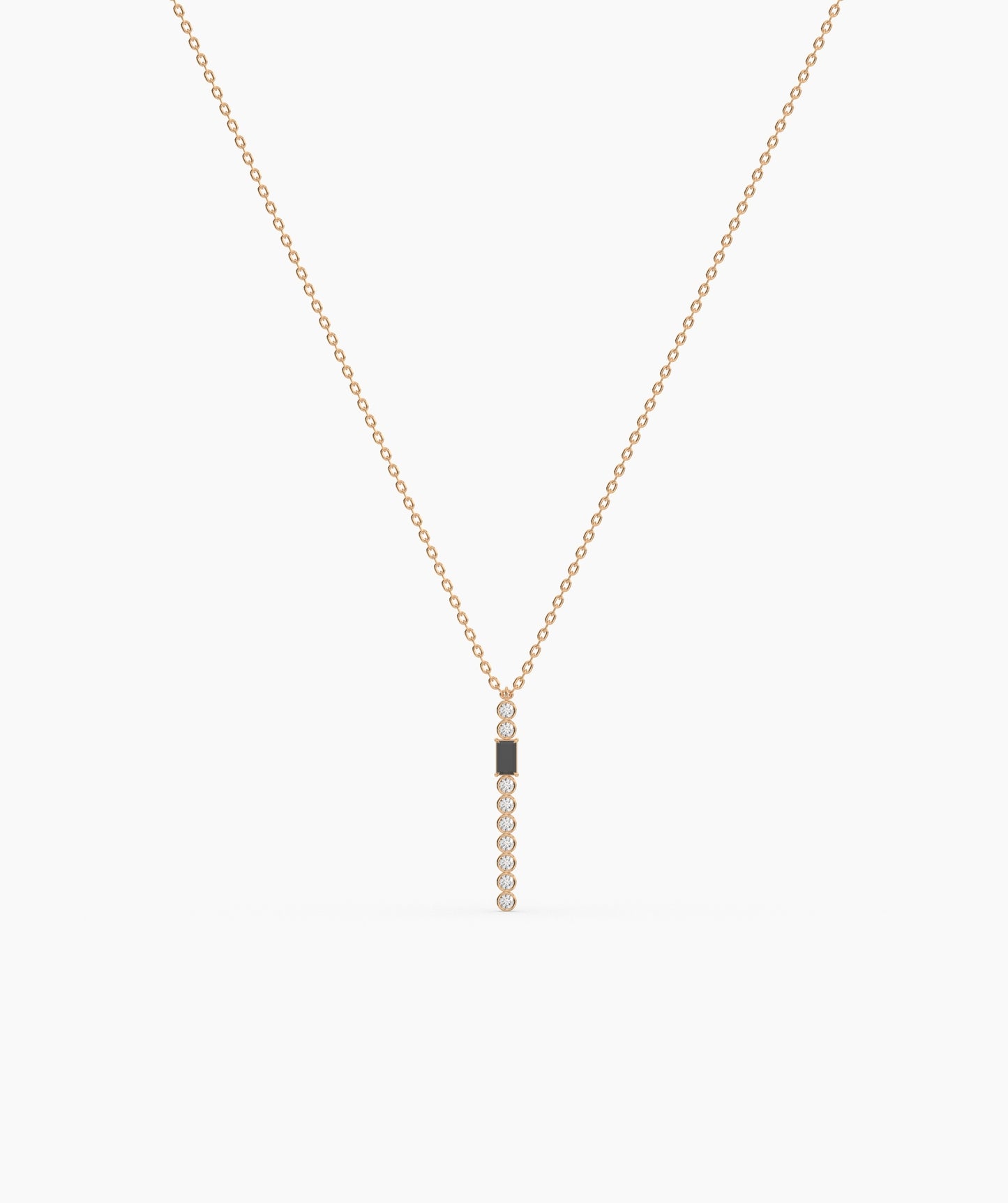 Baguette and Bezel Vertical Bar Drop Necklace