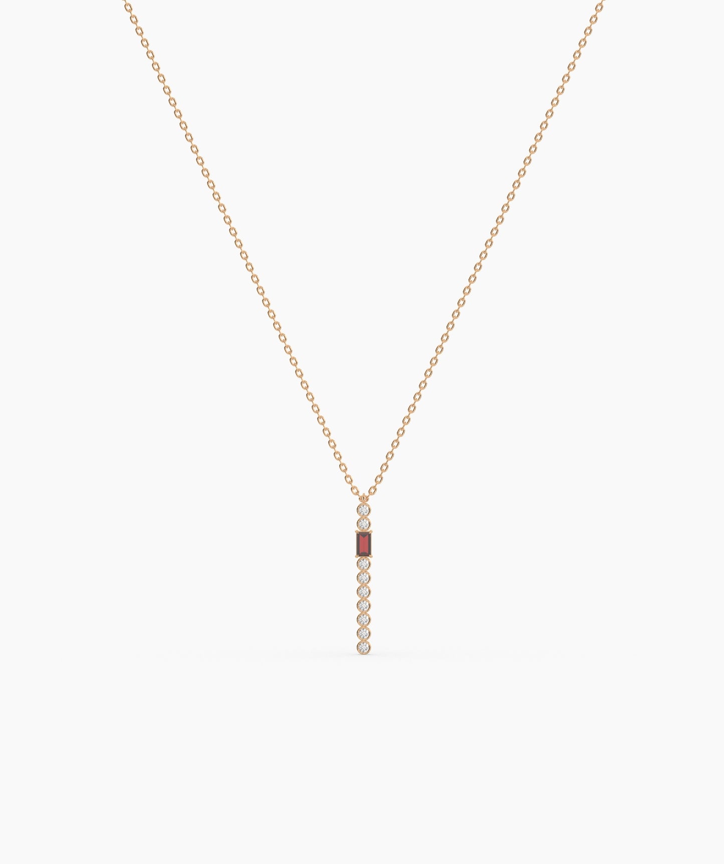 Baguette and Bezel Vertical Bar Drop Necklace