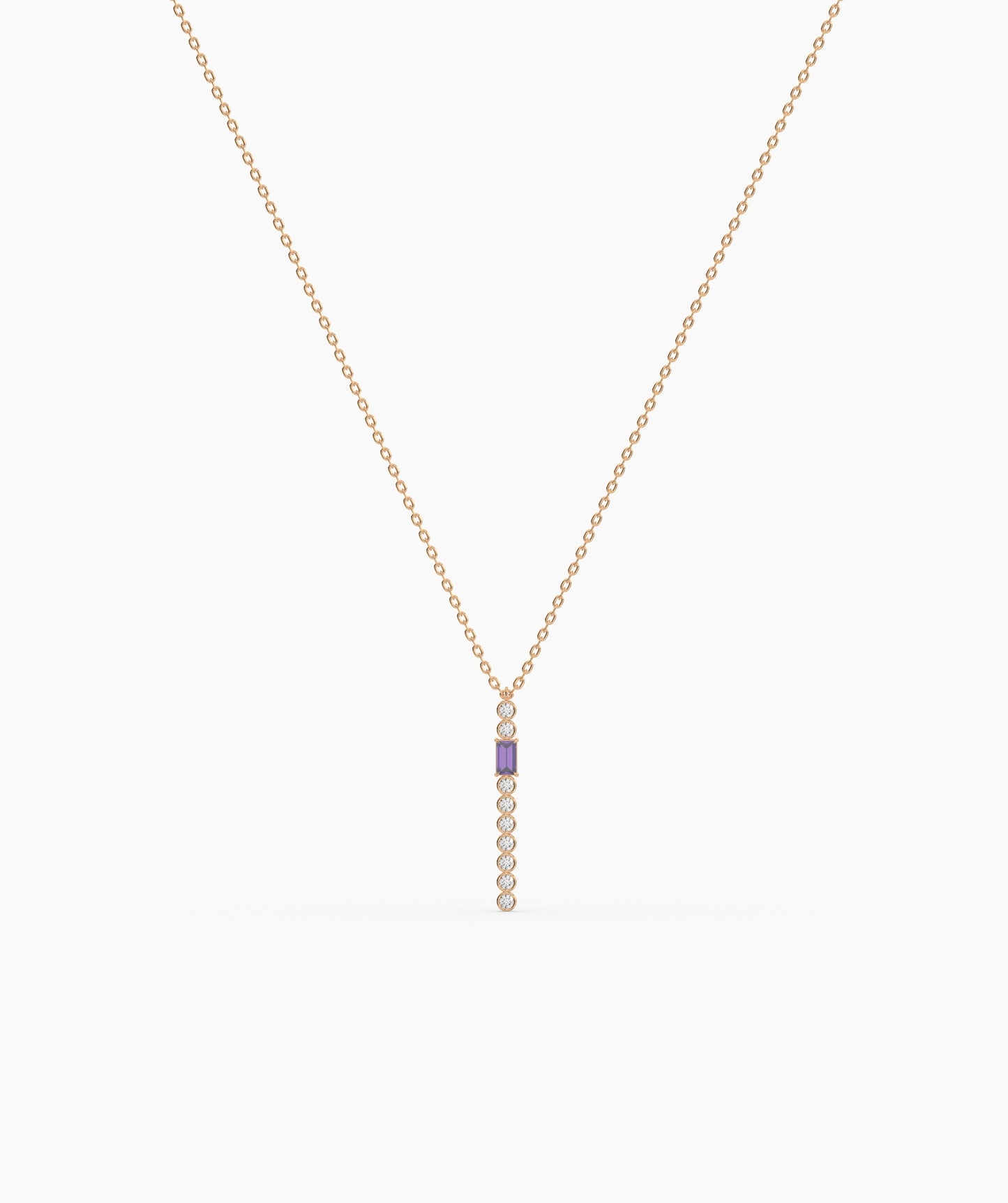 Baguette and Bezel Vertical Bar Drop Necklace