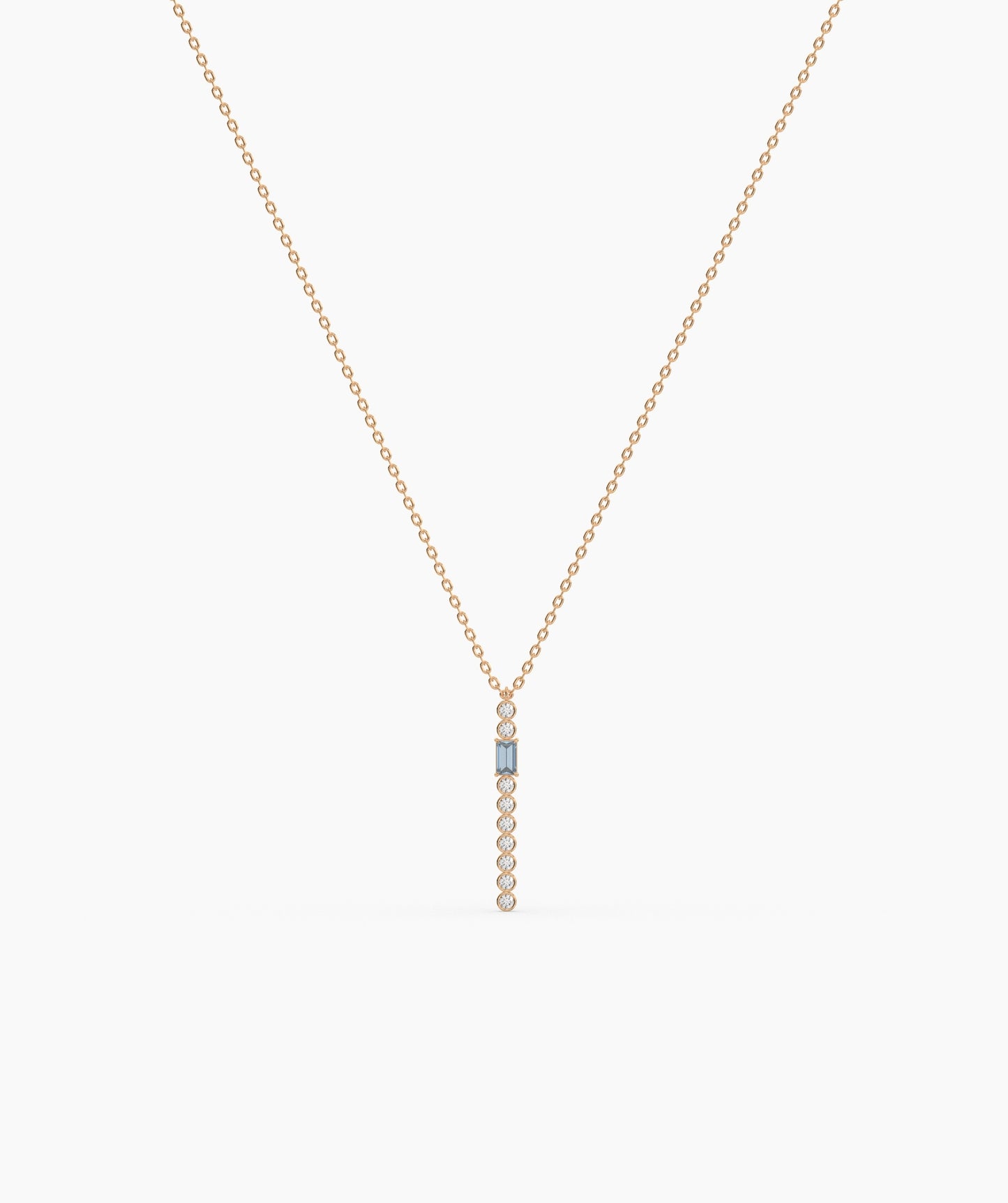 Baguette and Bezel Vertical Bar Drop Necklace