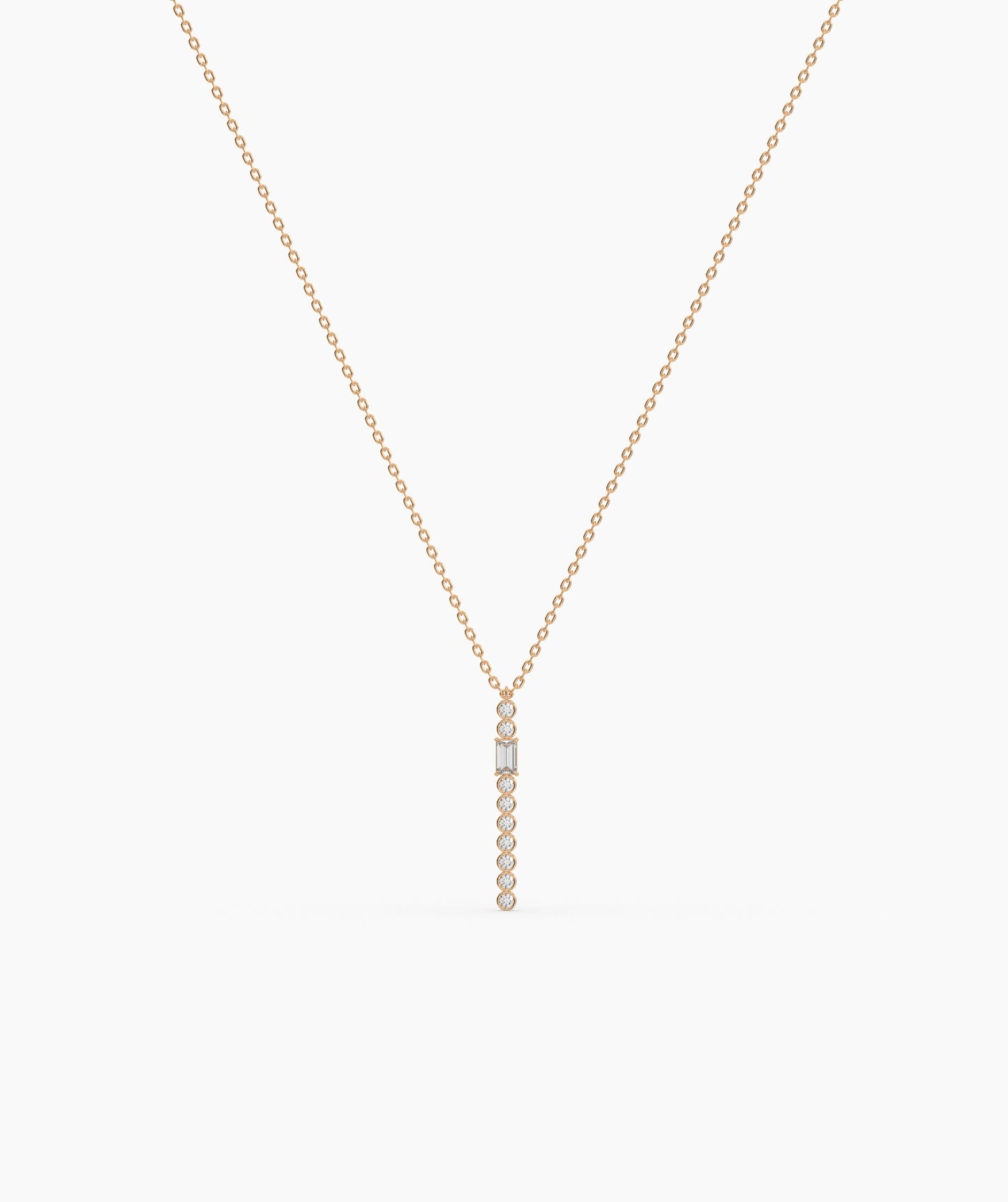 Baguette and Bezel Vertical Bar Drop Necklace