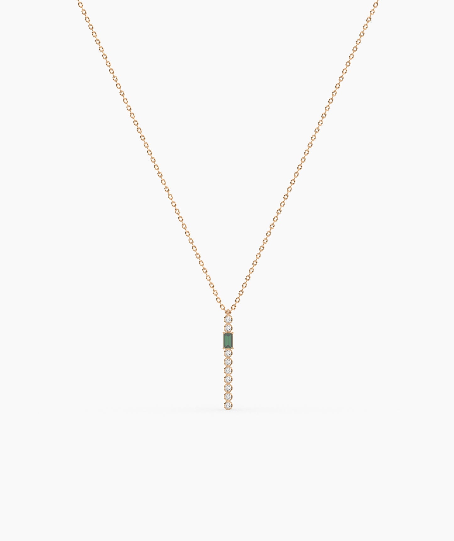 Baguette and Bezel Vertical Bar Drop Necklace