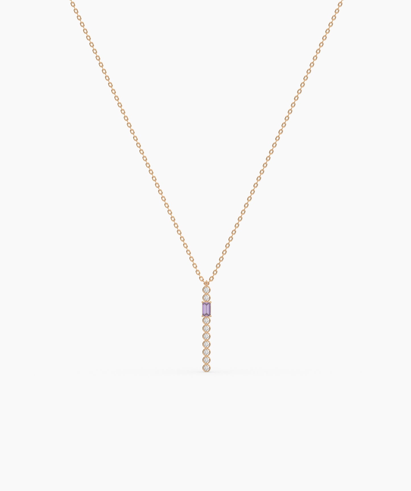 Baguette and Bezel Vertical Bar Drop Necklace