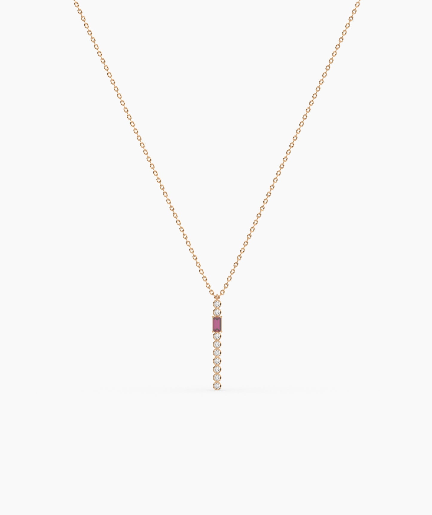 Baguette and Bezel Vertical Bar Drop Necklace