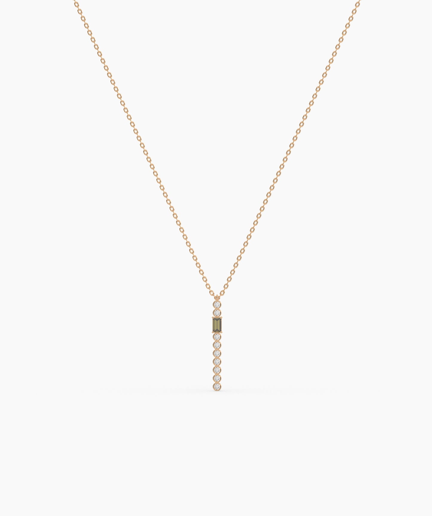 Baguette and Bezel Vertical Bar Drop Necklace