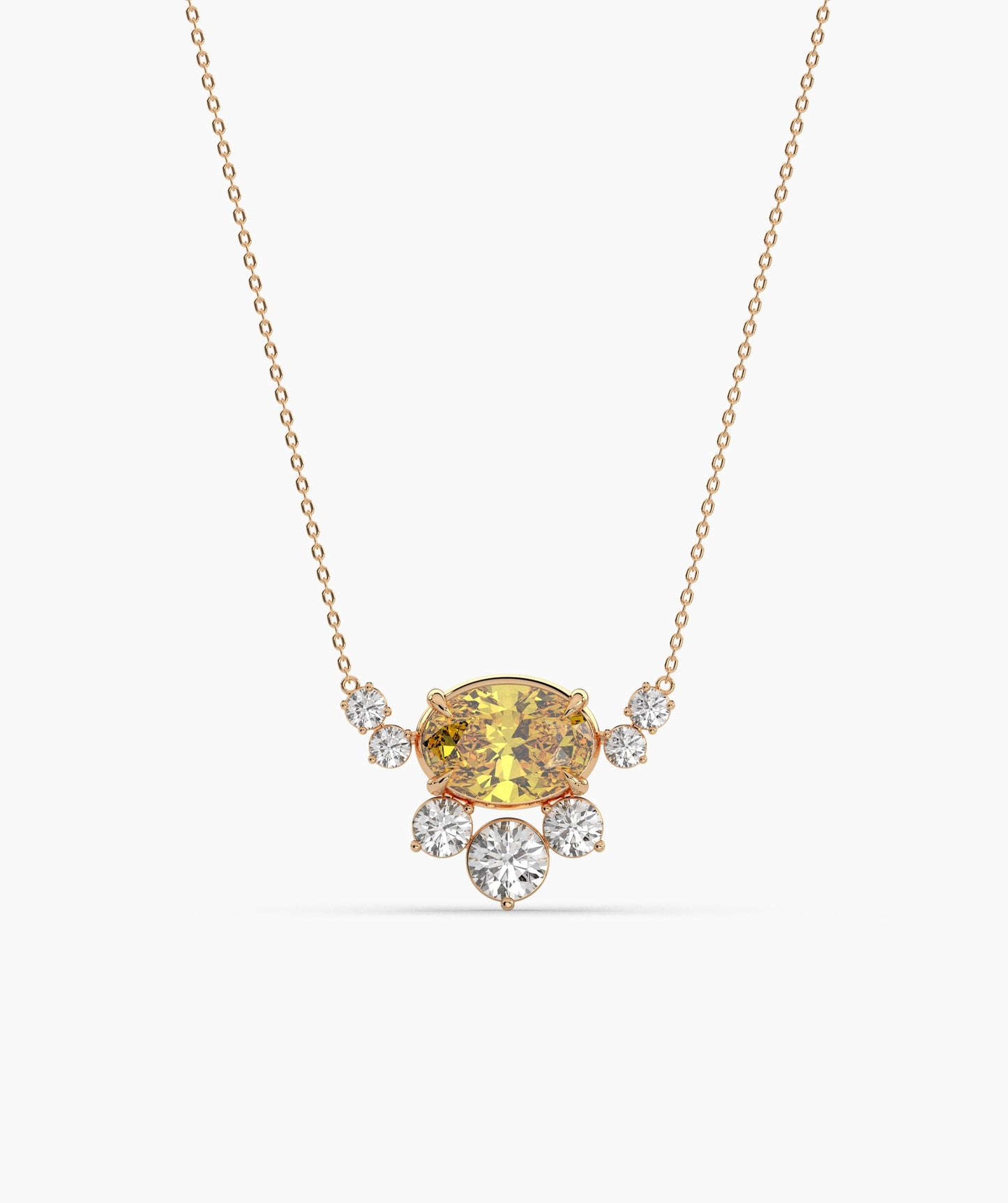 Oval Green Gemstone & Diamond Sunburst Pendant Necklace