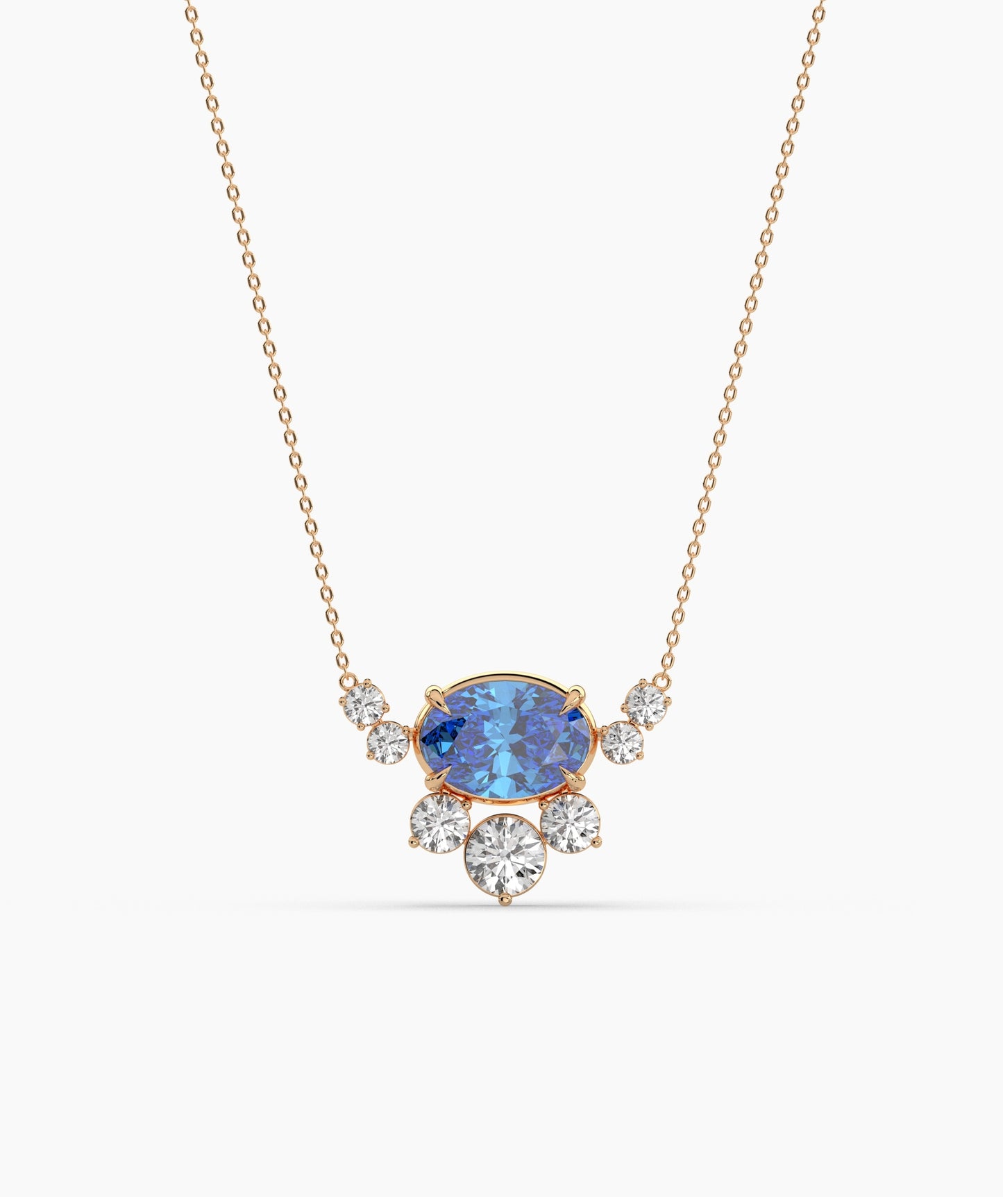 Oval Green Gemstone & Diamond Sunburst Pendant Necklace