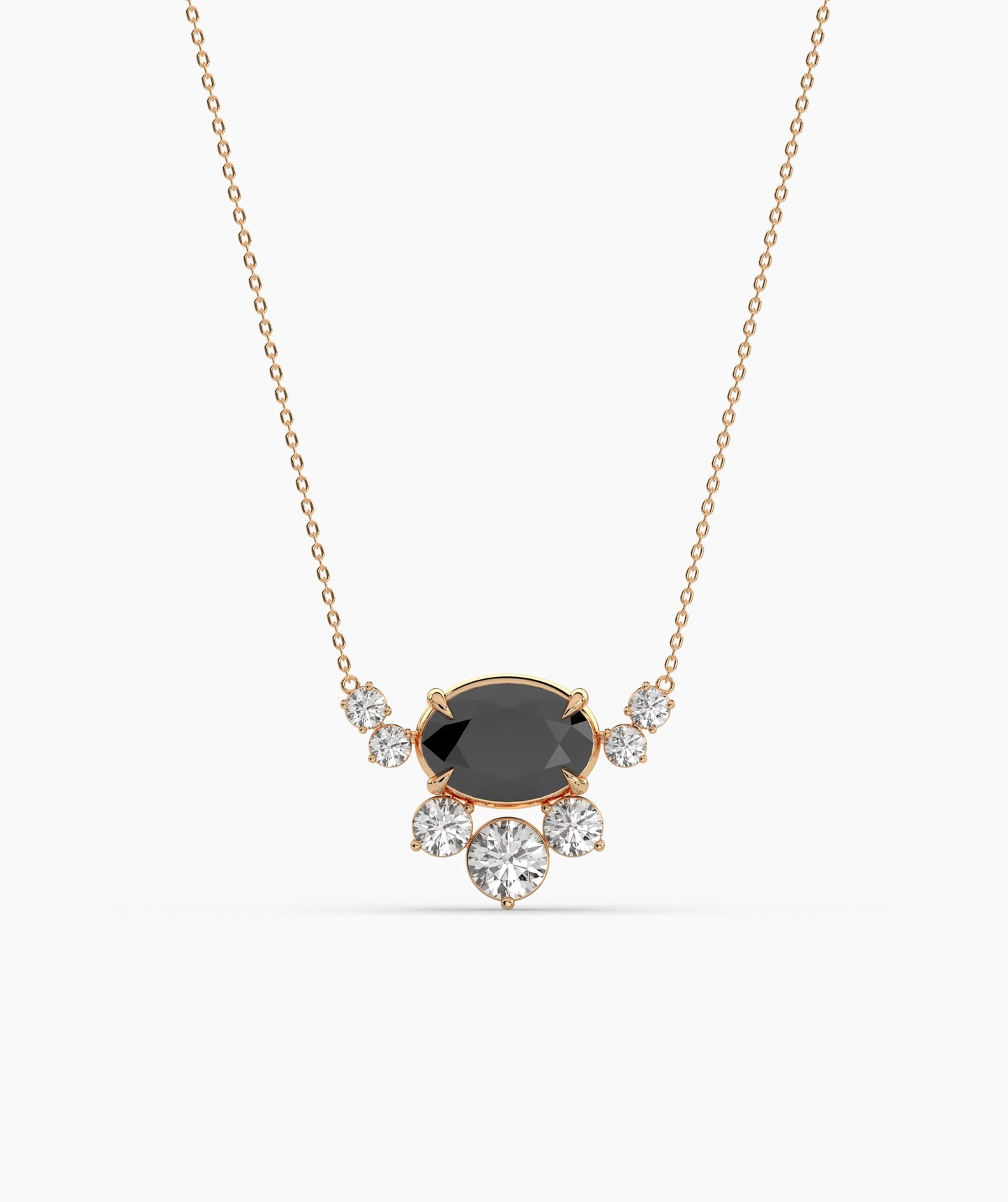 Oval Green Gemstone & Diamond Sunburst Pendant Necklace