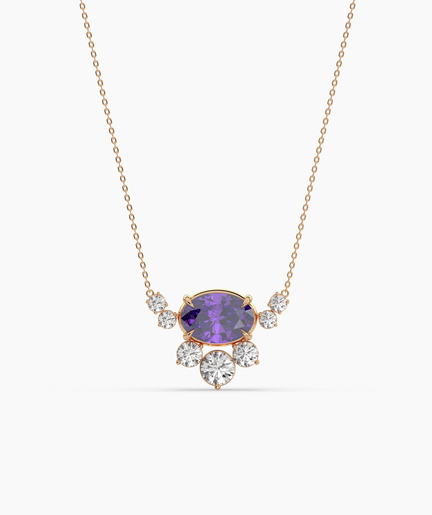 Oval Green Gemstone & Diamond Sunburst Pendant Necklace